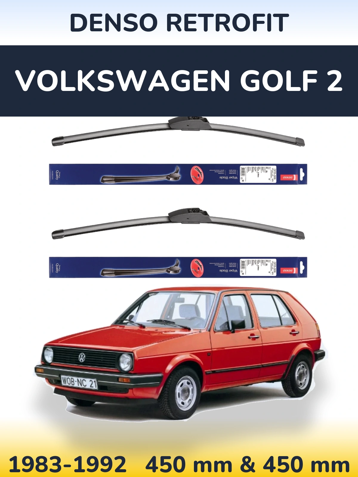 Sada předních stěračů Denso Retrofit 450 a 450 mm pro Volkswagen Golf 2 1983-1992