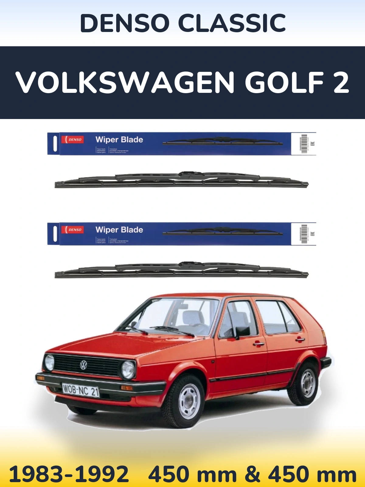 Sada předních stěračů Denso Classic 450 a 450 mm pro Volkswagen Golf 2 1983-1992
