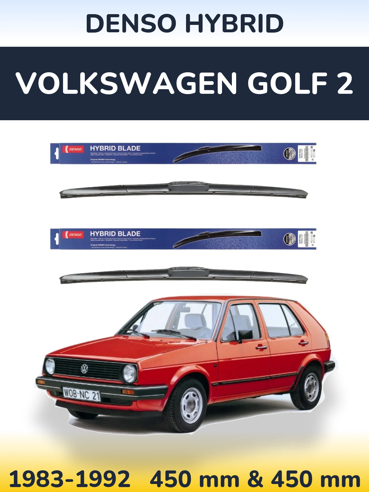 Sada předních stěračů Denso Hybrid 450 a 450 mm pro Volkswagen Golf 2 1983-1992
