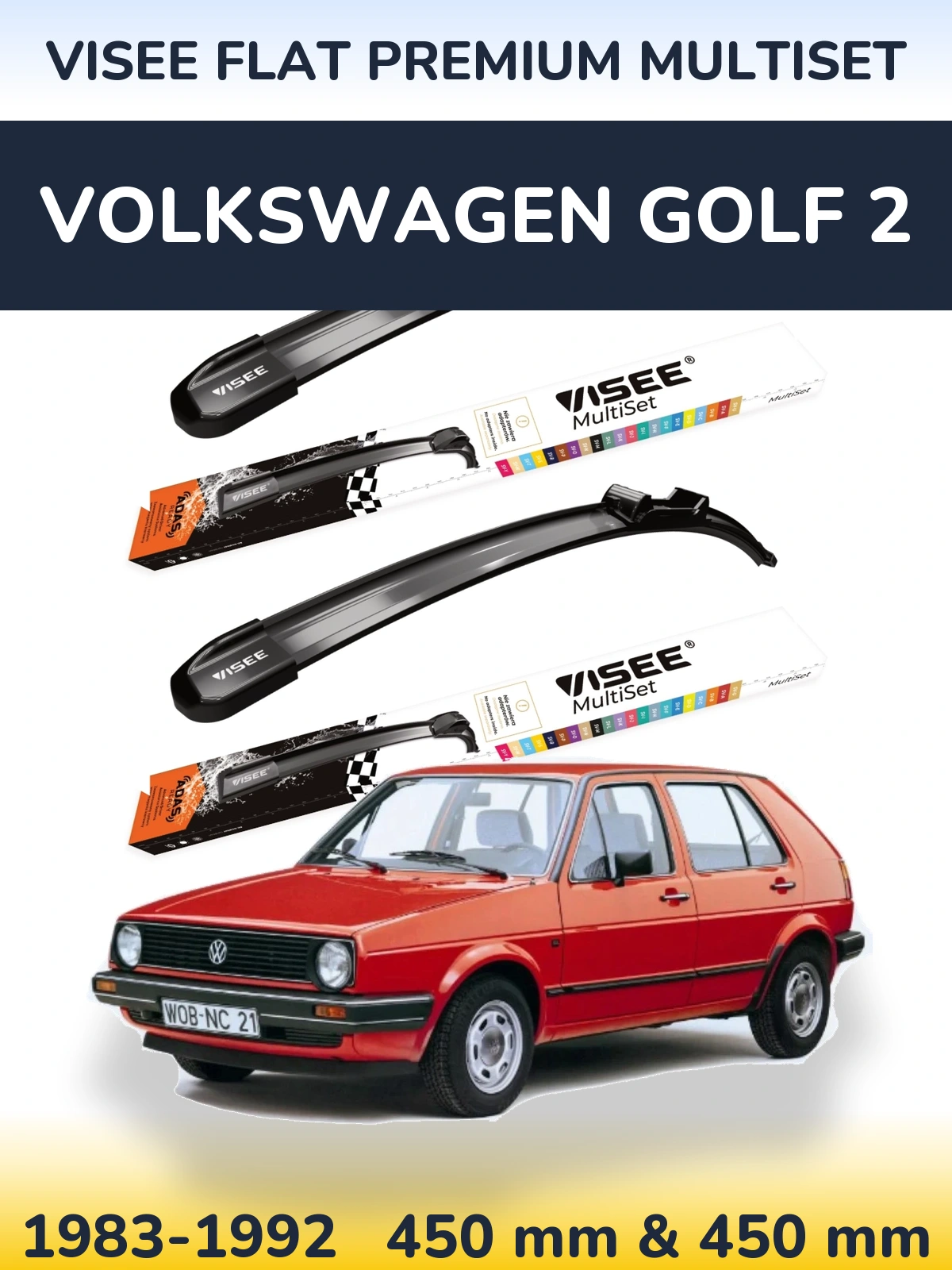 Комплект передніх щіток VISEE FLAT PREMIUM MultiSet 450 & 450 мм для Volkswagen Golf 2 1983-1992