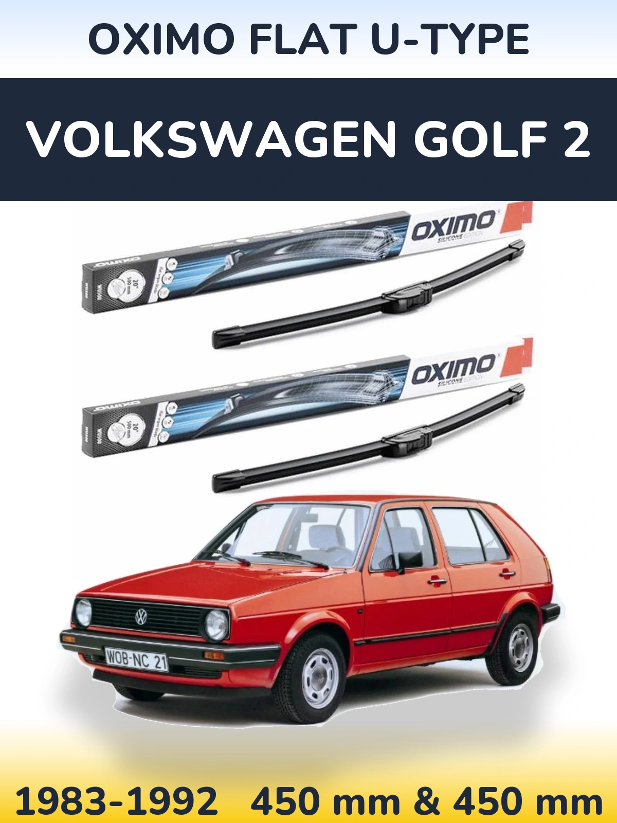 Sada předních stěračů Oximo Flat U-type 450 a 450 mm pro Volkswagen Golf 2 1983-1992