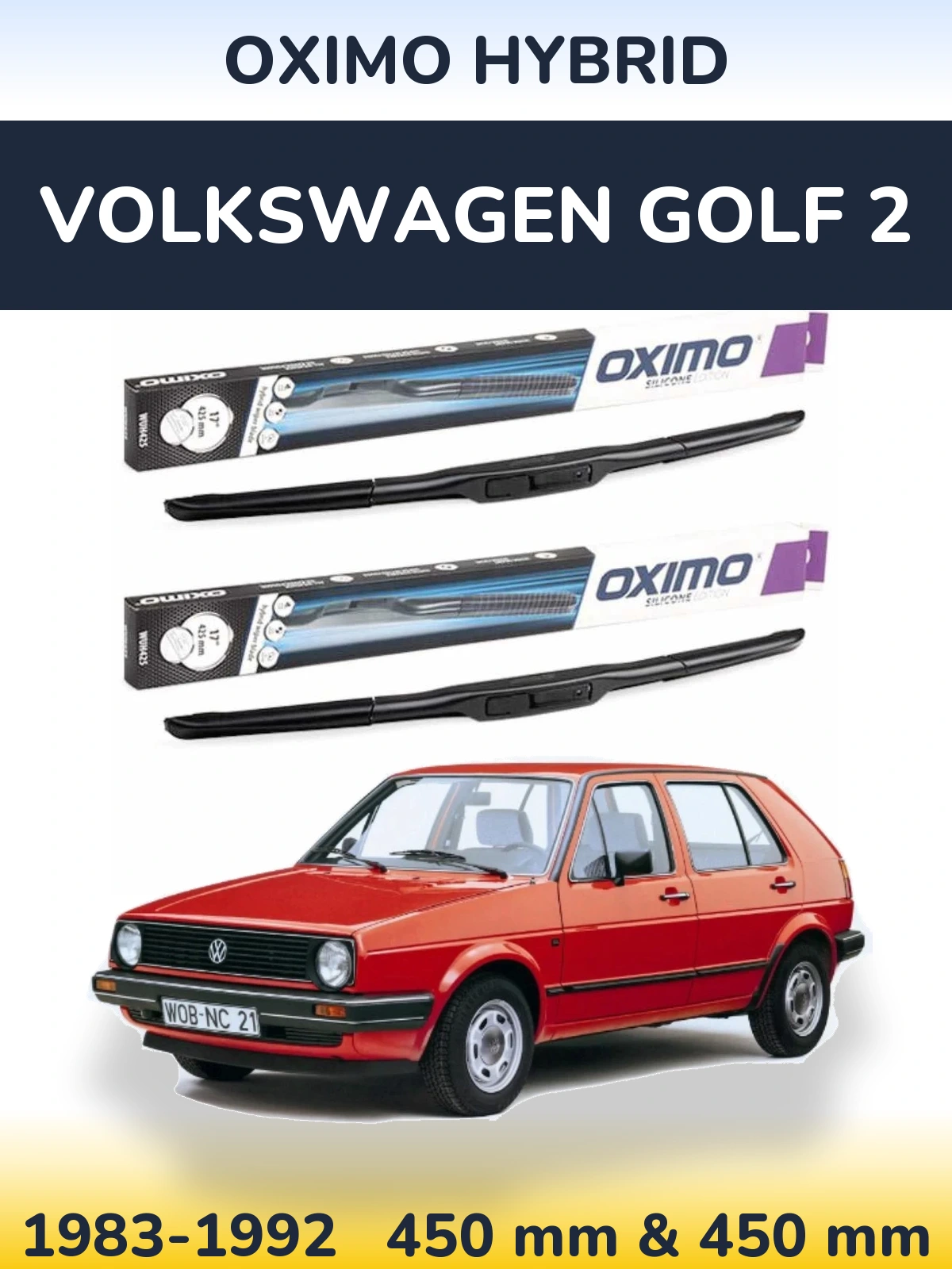 Sada předních stěračů Oximo Hybrid 450 a 450 mm pro Volkswagen Golf 2 1983-1992