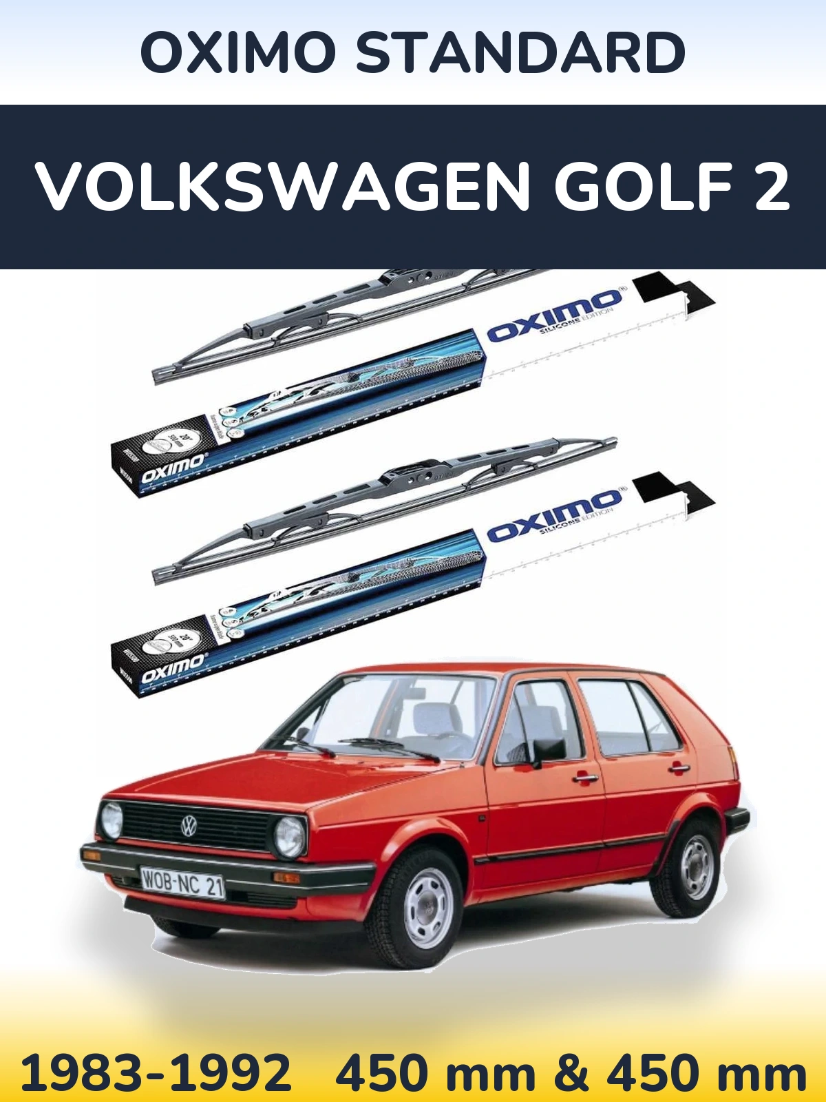 Sada předních stěračů Oximo Standard 450 a 450 mm pro Volkswagen Golf 2 1983-1992