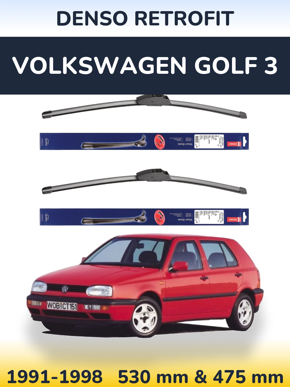 Sada předních stěračů Denso Retrofit 530 a 475 mm pro Volkswagen Golf 3 1991-1998