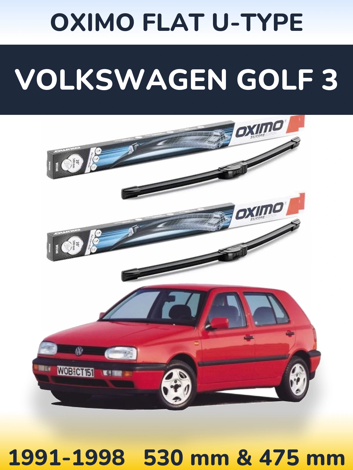 Sada předních stěračů Oximo Flat U-type 530 a 475 mm pro Volkswagen Golf 3 1991-1998