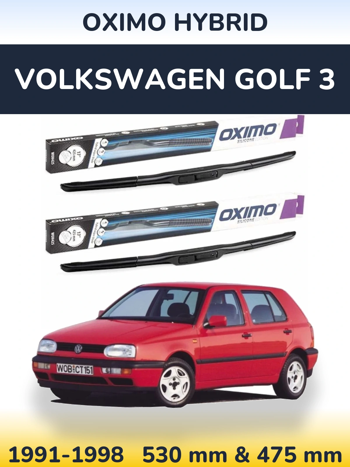Sada předních stěračů Oximo Hybrid 530 a 475 mm pro Volkswagen Golf 3 1991-1998