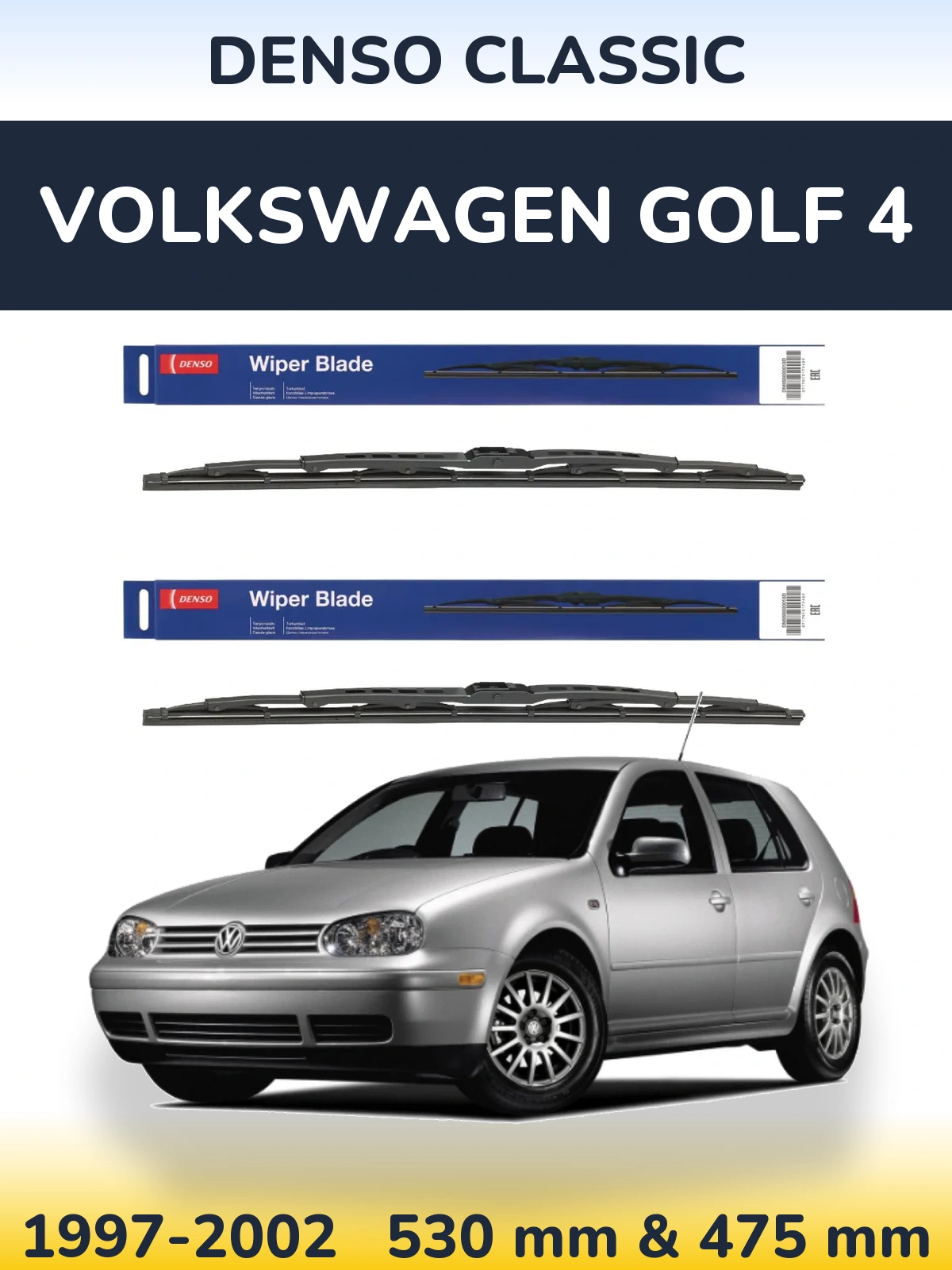 Sada předních stěračů Denso Classic 530 a 475 mm pro Volkswagen Golf 4 1997-2002