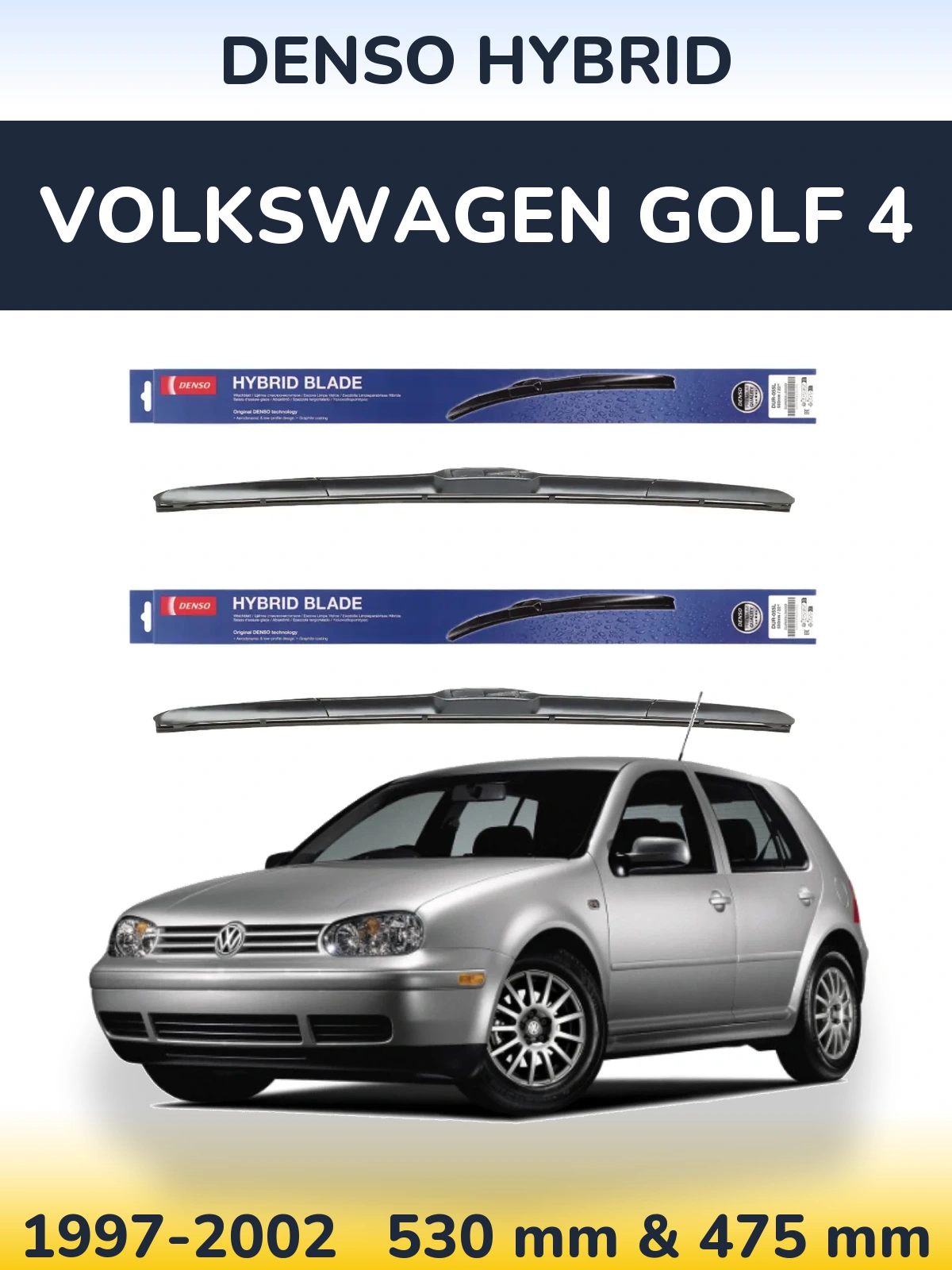 Sada předních stěračů Denso Hybrid 530 a 475 mm pro Volkswagen Golf 4 1997-2002