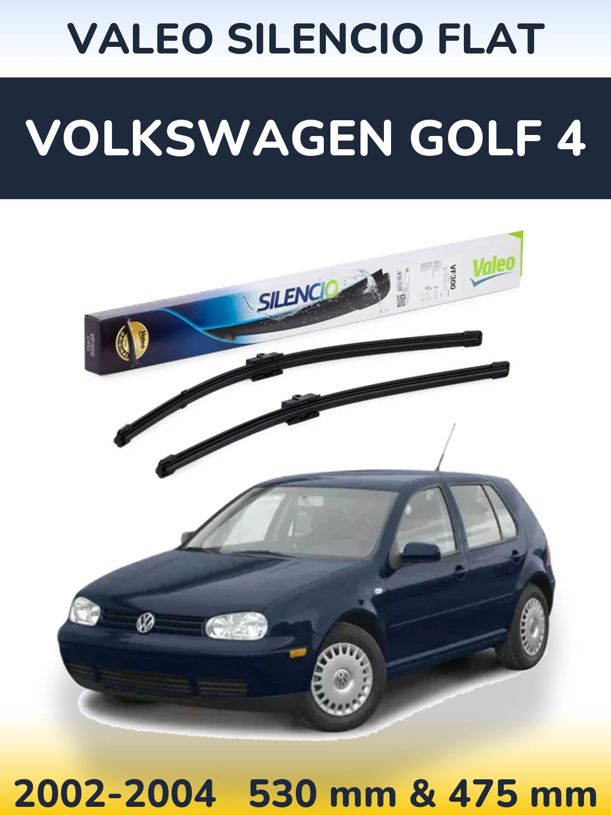 Sada předních stěračů Valeo Silencio Flat 530 a 475 mm pro Volkswagen Golf 4 2002-2004