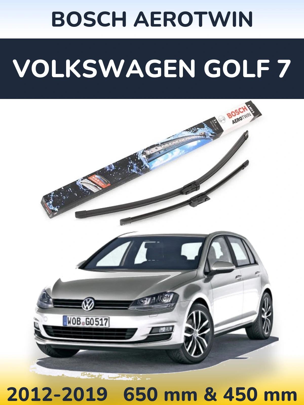 Sada předních stěračů BOSCH AeroTwin 650 a 450 mm pro Volkswagen Golf 7 2012-2019