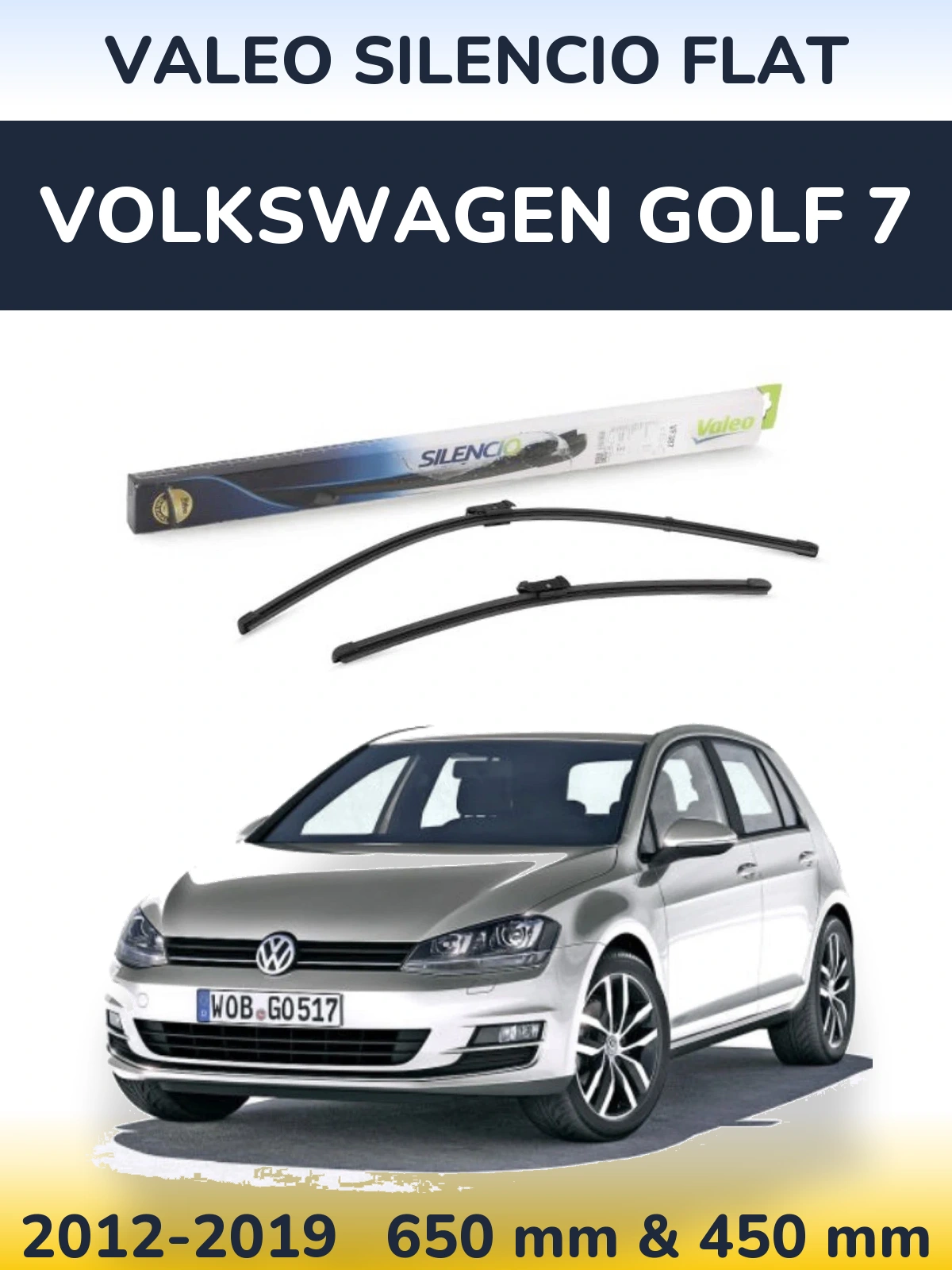 Sada předních stěračů Valeo Silencio Flat 650 a 450 mm pro Volkswagen Golf 7 2012-2019
