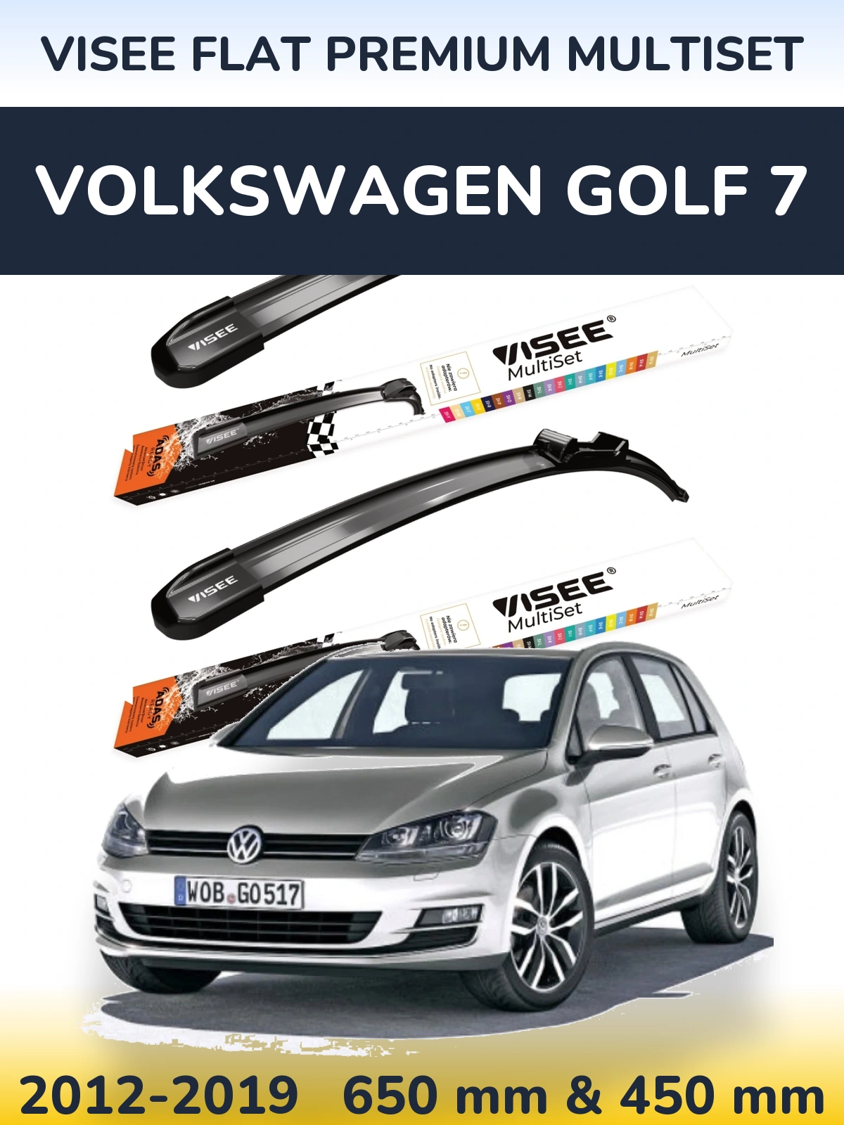 Sada předních stěračů VISEE FLAT PREMIUM MultiSet 650 a 450 mm pro Volkswagen Golf 7 2012-2019