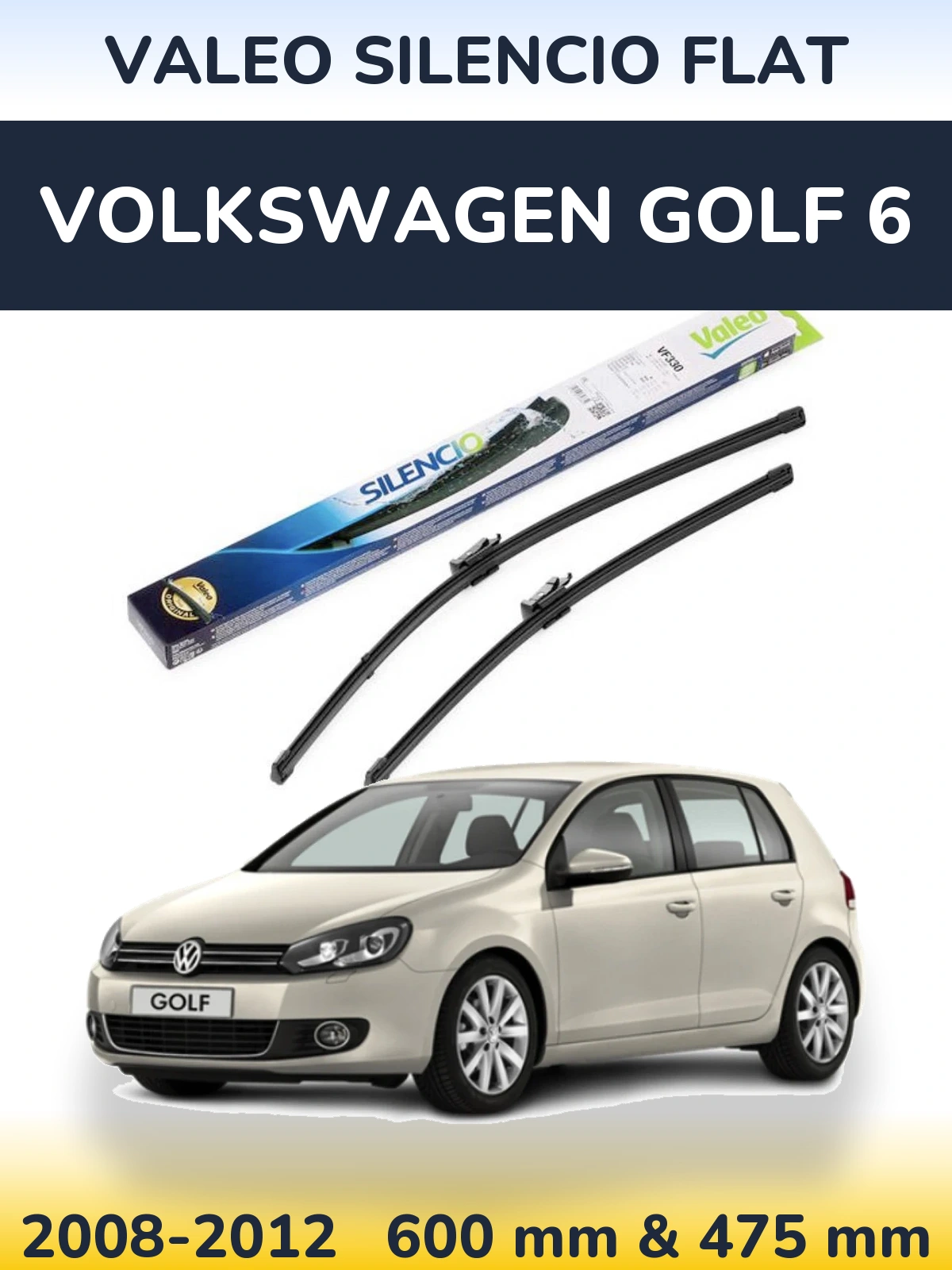 Sada předních stěračů Valeo Silencio Flat 600 a 475 mm pro Volkswagen Golf 6 2008-2012