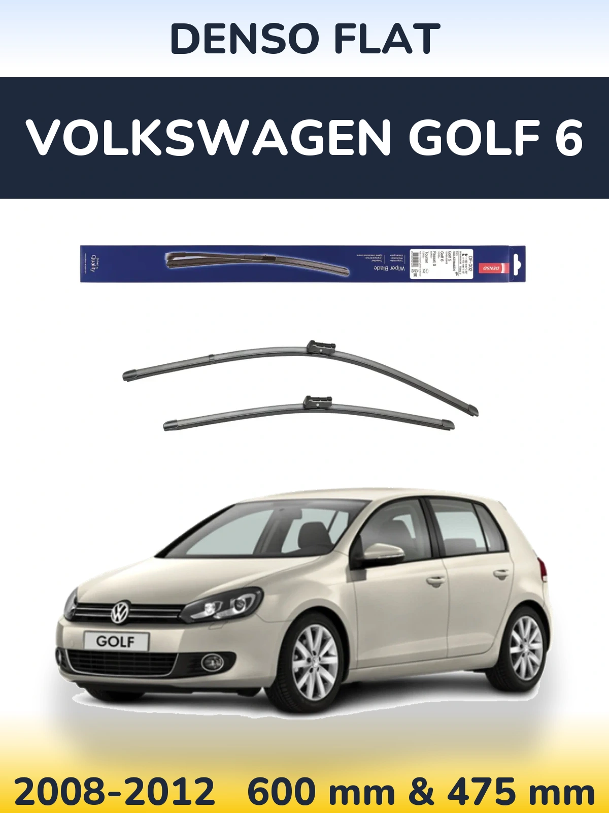 Sada předních stěračů Denso Flat 600 a 475 mm pro Volkswagen Golf 6 2008-2012