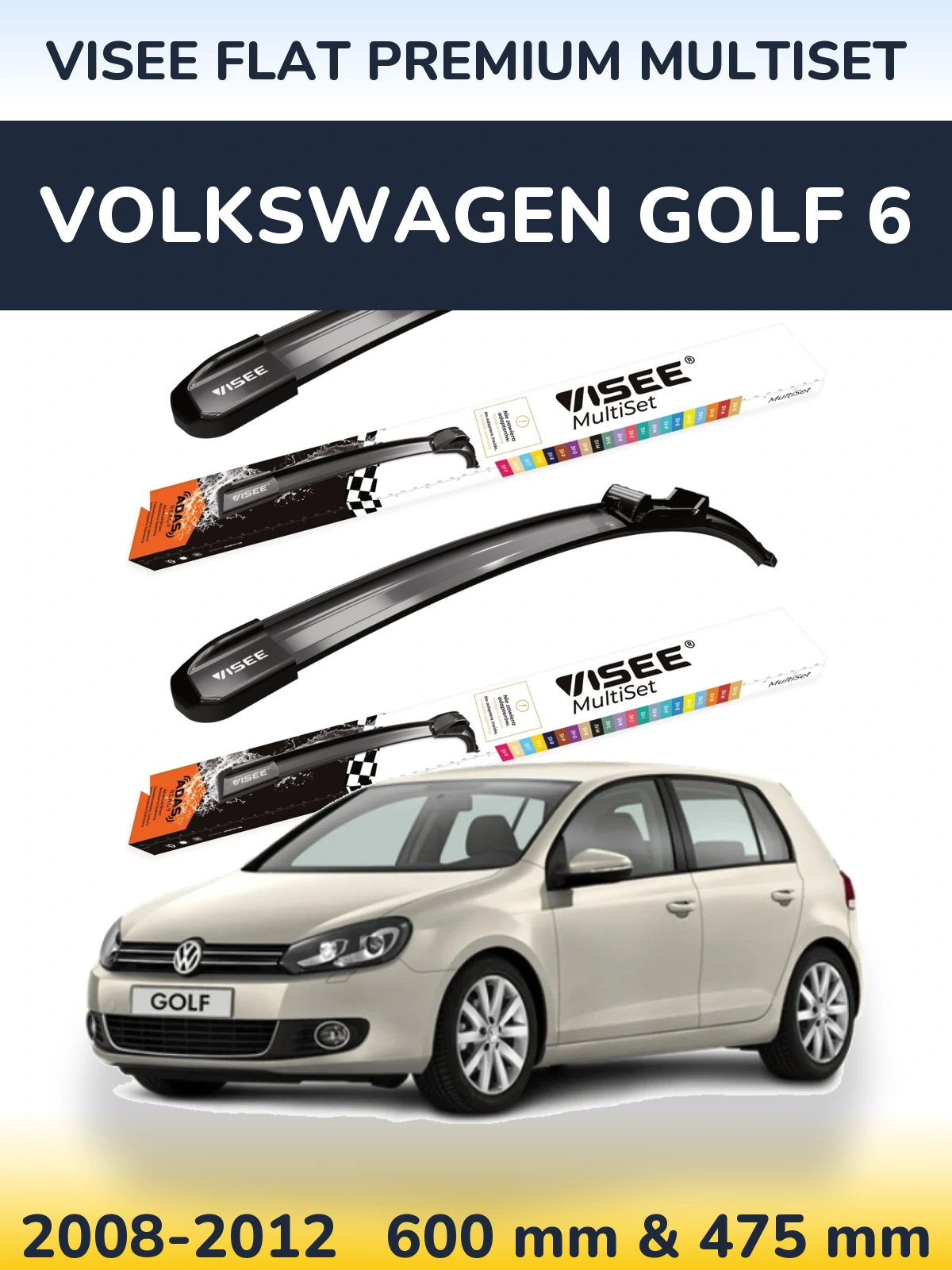 Sada předních stěračů VISEE FLAT PREMIUM MultiSet 600 a 475 mm pro Volkswagen Golf 6 2008-2012