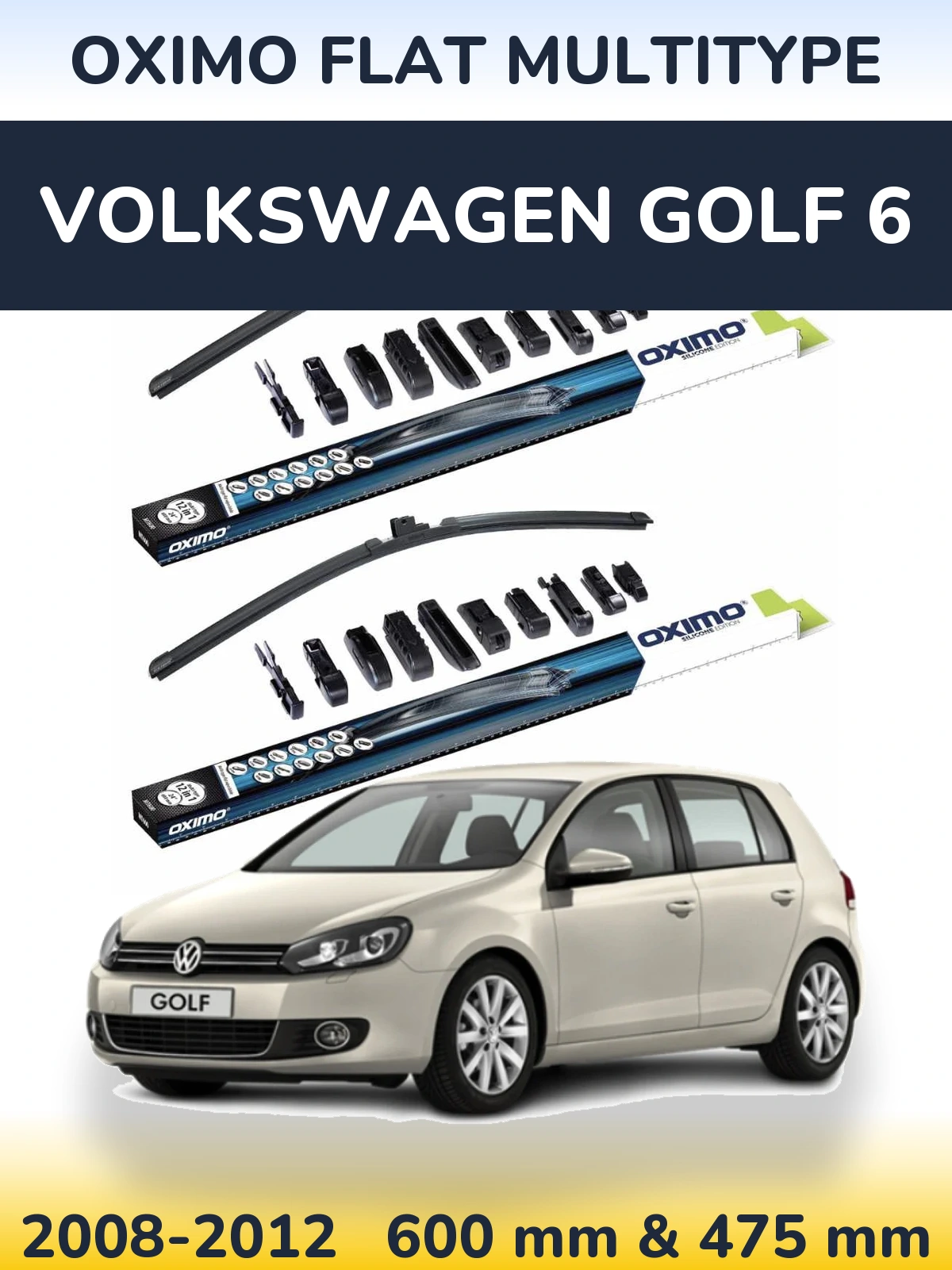 Sada předních stěračů Oximo Flat MultiType 600 a 475 mm pro Volkswagen Golf 6 2008-2012