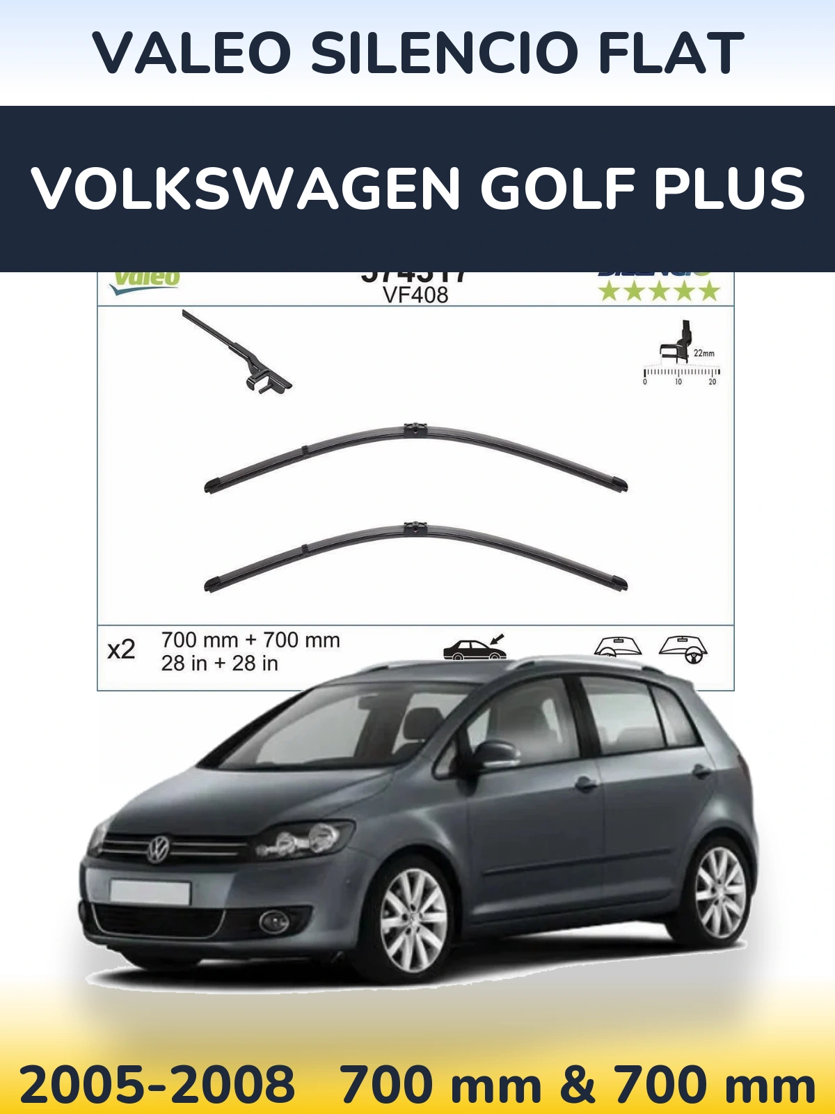 Sada předních stěračů Valeo Silencio Flat 700 a 700 mm pro Volkswagen Golf Plus 2005-2008