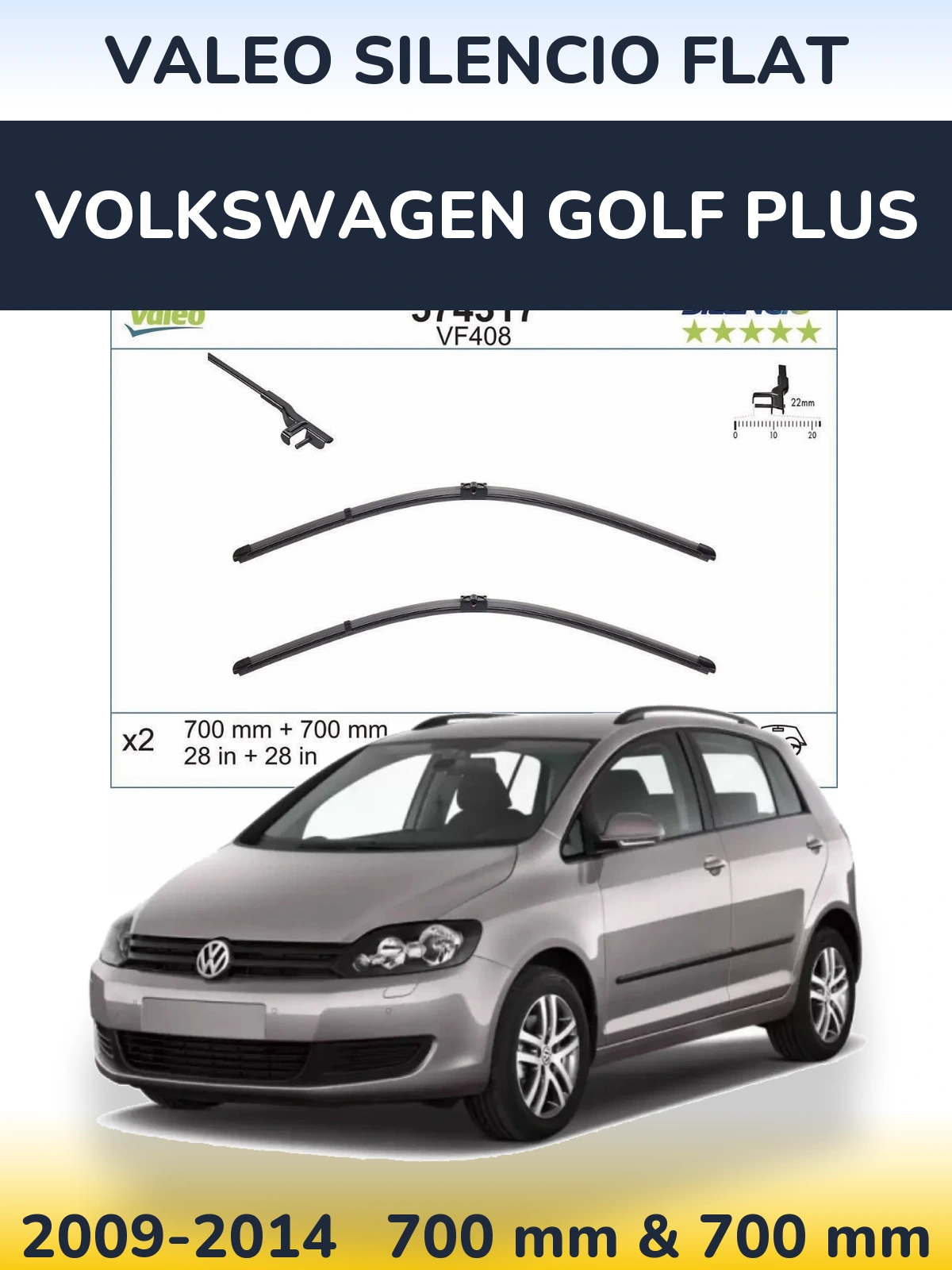 Sada předních stěračů Valeo Silencio Flat 700 a 700 mm pro Volkswagen Golf Plus 2009-2014