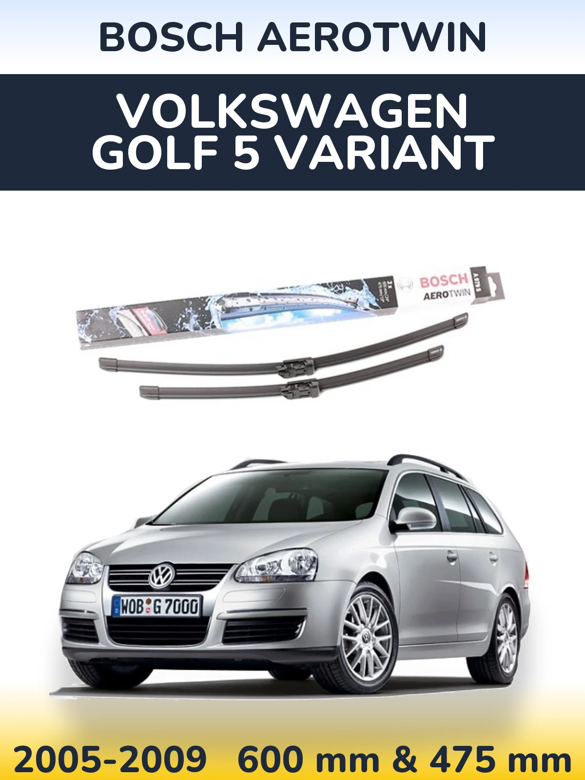 Sada předních stěračů BOSCH AeroTwin 600 a 475 mm pro Volkswagen Golf 5 Variant 2005-2009