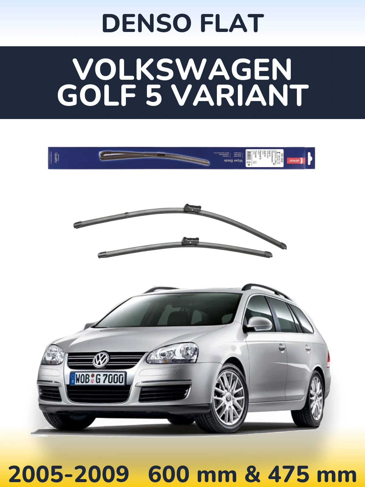 Sada předních stěračů Denso Flat 600 a 475 mm pro Volkswagen Golf 5 Variant 2005-2009