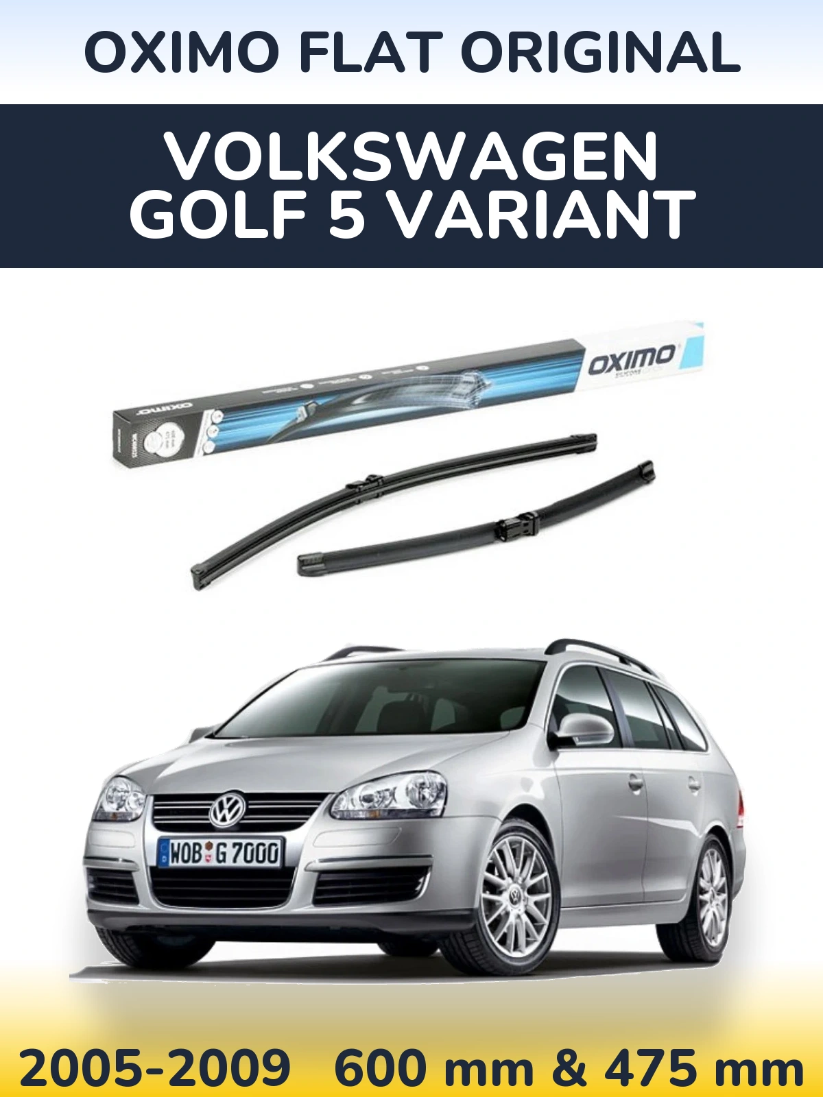 Sada předních stěračů Oximo Flat Original 600 a 475 mm pro Volkswagen Golf 5 Variant 2005-2009