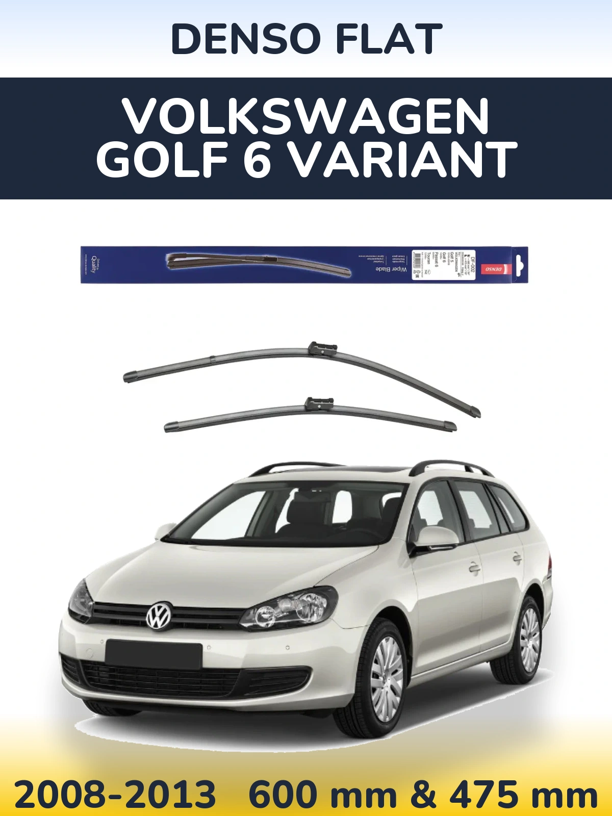Sada předních stěračů Denso Flat 600 a 475 mm pro Volkswagen Golf 6 Variant 2008-2013