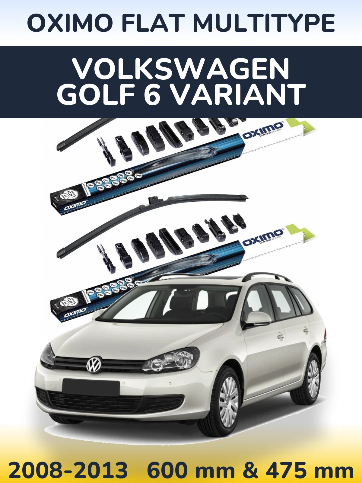 Sada předních stěračů Oximo Flat MultiType 600 a 475 mm pro Volkswagen Golf 6 Variant 2008-2013