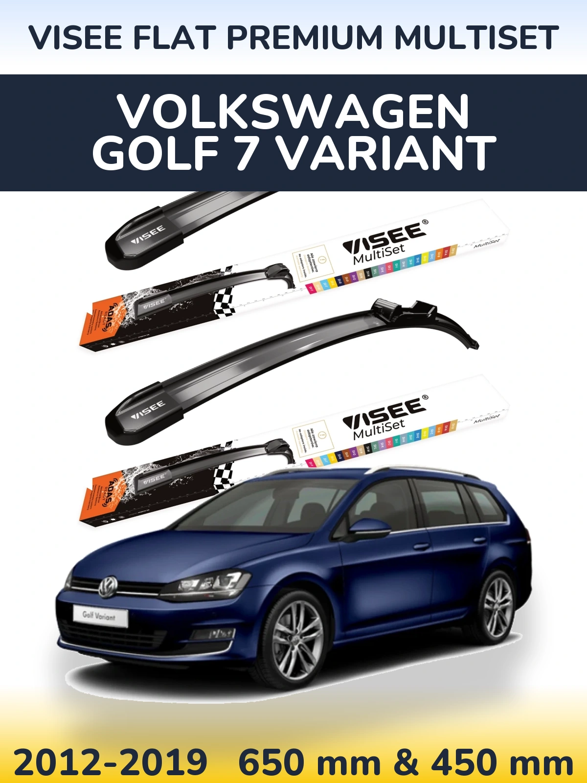 Комплект передніх щіток VISEE FLAT PREMIUM MultiSet 650 & 450 мм для Volkswagen Golf 7 Variant 2012-2019