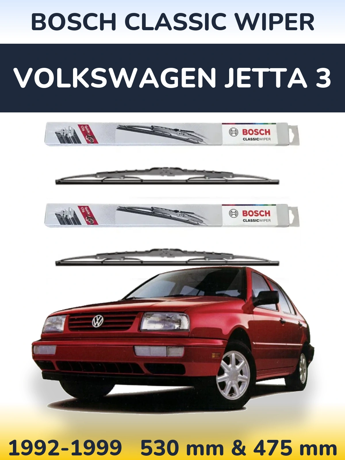 Sada předních stěračů BOSCH Classic Wiper 530 a 475 mm pro Volkswagen Jetta 3 1992-1999