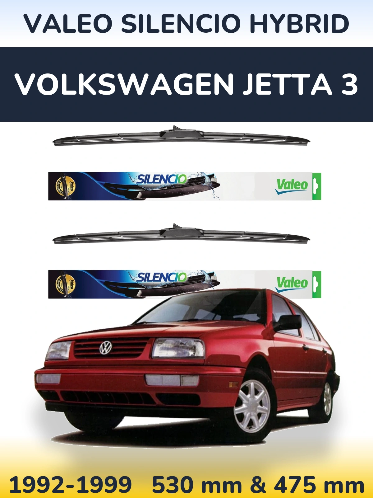 Sada předních stěračů Valeo Silencio Hybrid 530 a 475 mm pro Volkswagen Jetta 3 1992-1999