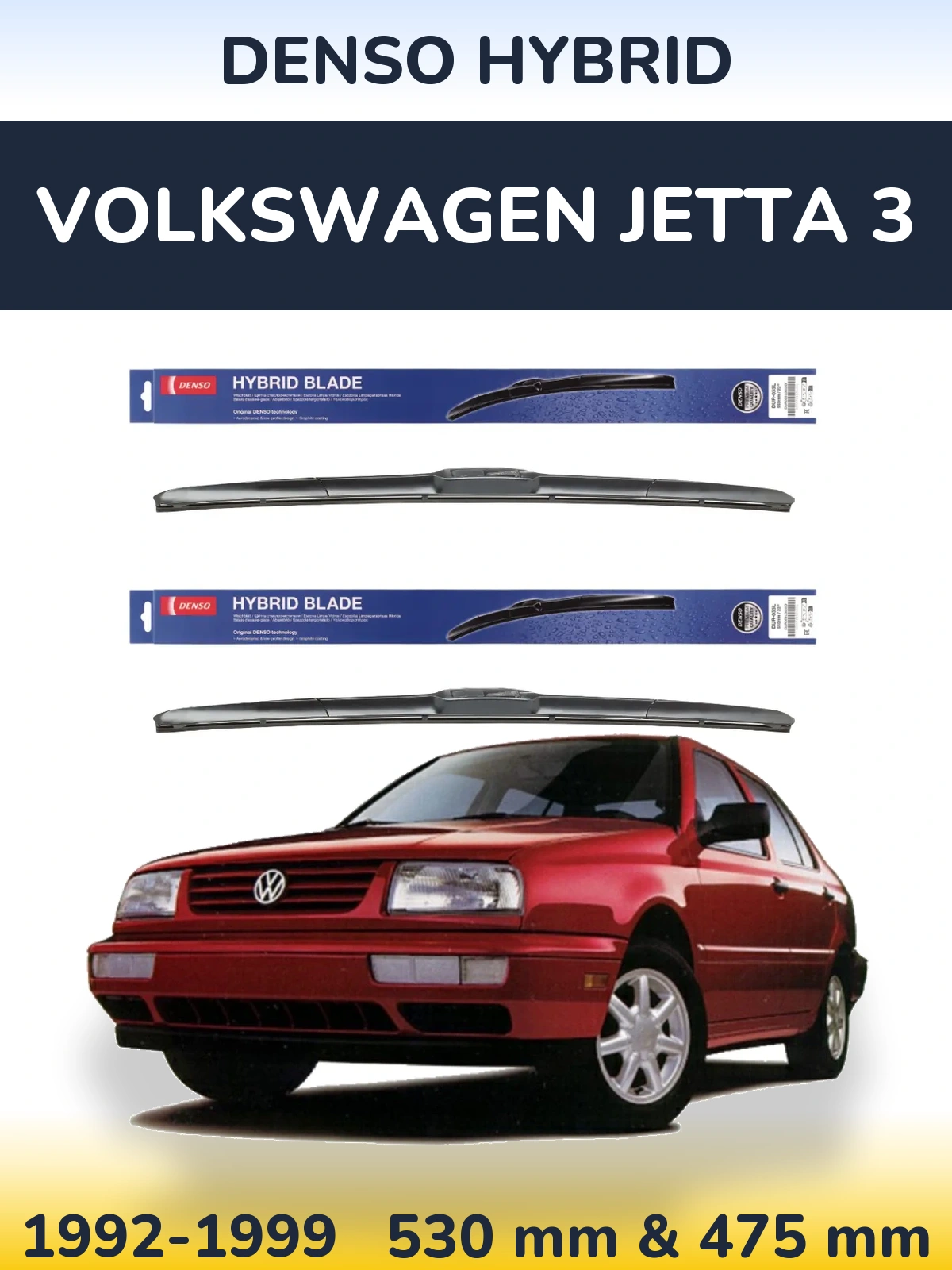 Sada předních stěračů Denso Hybrid 530 a 475 mm pro Volkswagen Jetta 3 1992-1999
