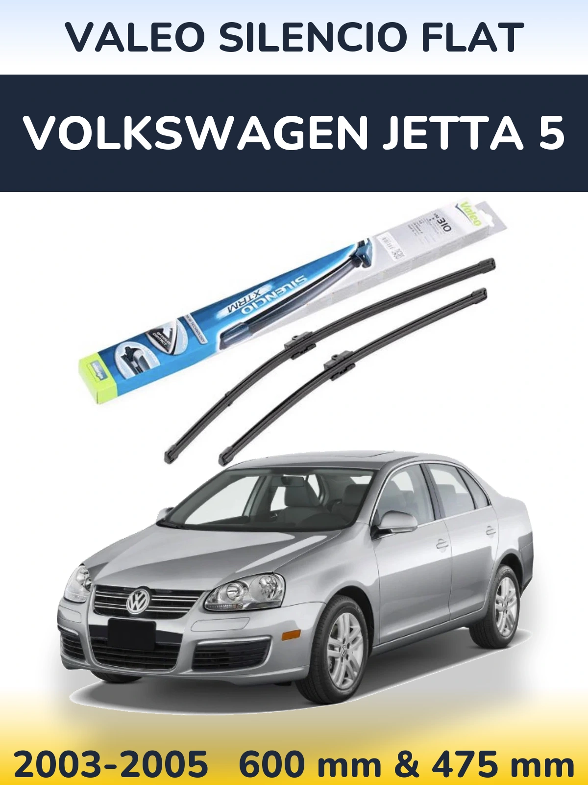 Sada předních stěračů Valeo Silencio Flat 600 a 475 mm pro Volkswagen Jetta 5 2003-2005