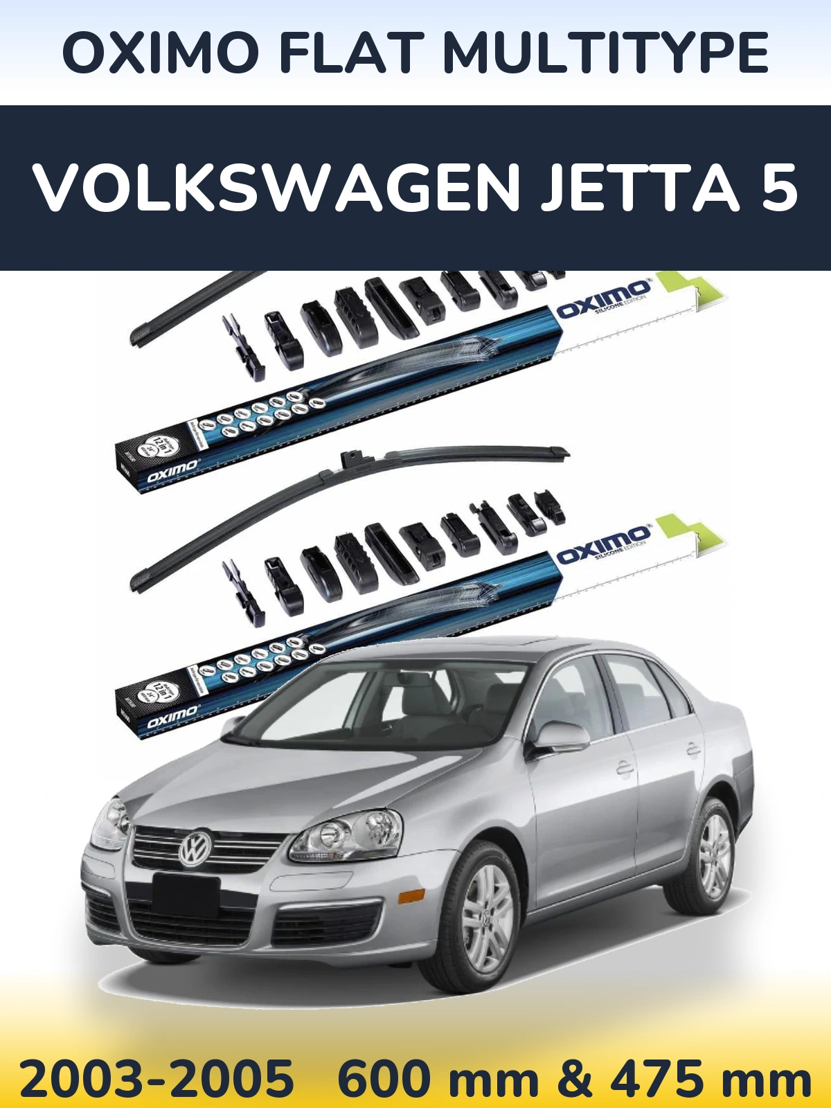Sada předních stěračů Oximo Flat MultiType 600 a 475 mm pro Volkswagen Jetta 5 2003-2005