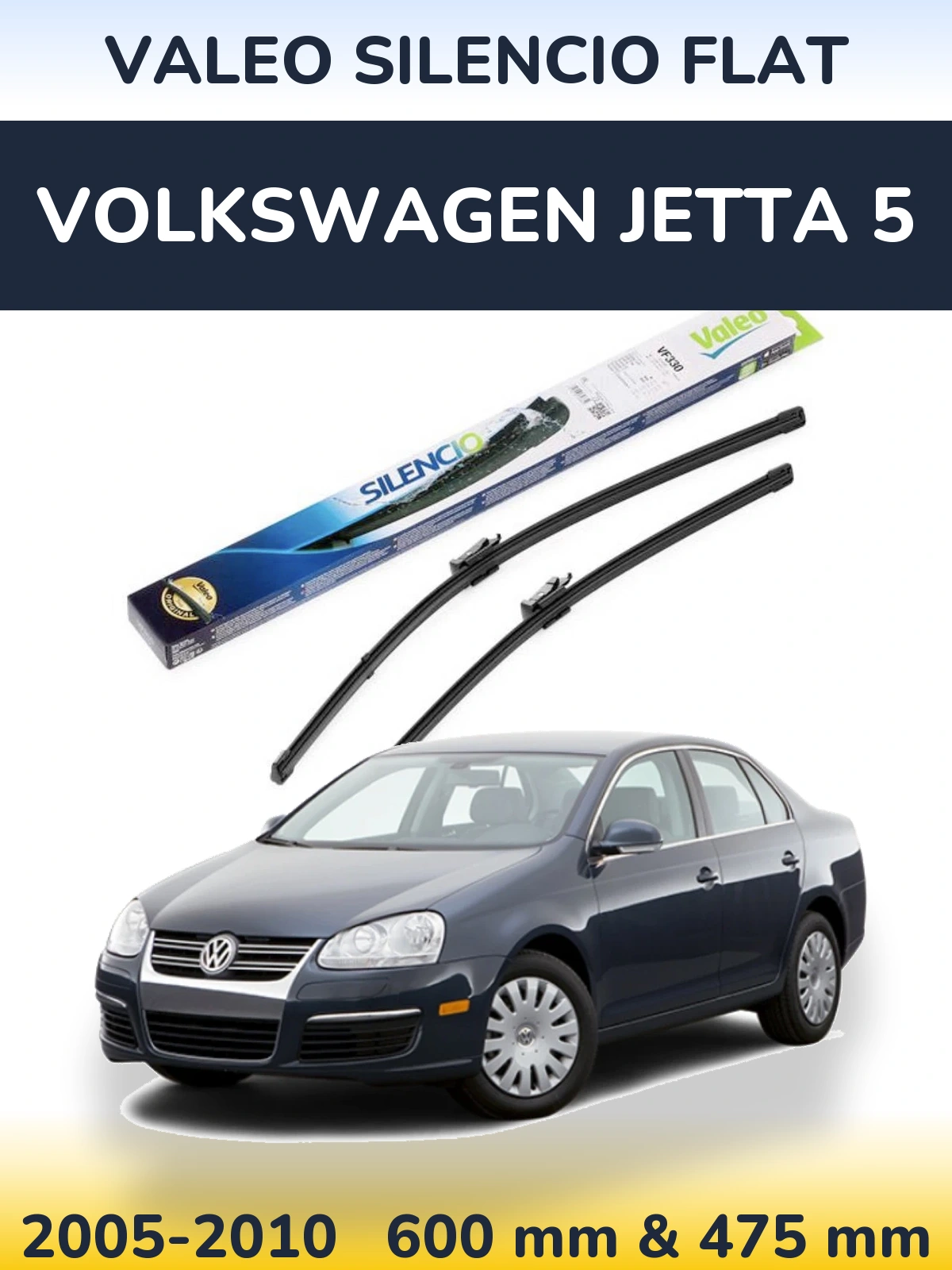 Sada předních stěračů Valeo Silencio Flat 600 a 475 mm pro Volkswagen Jetta 5 2005-2010