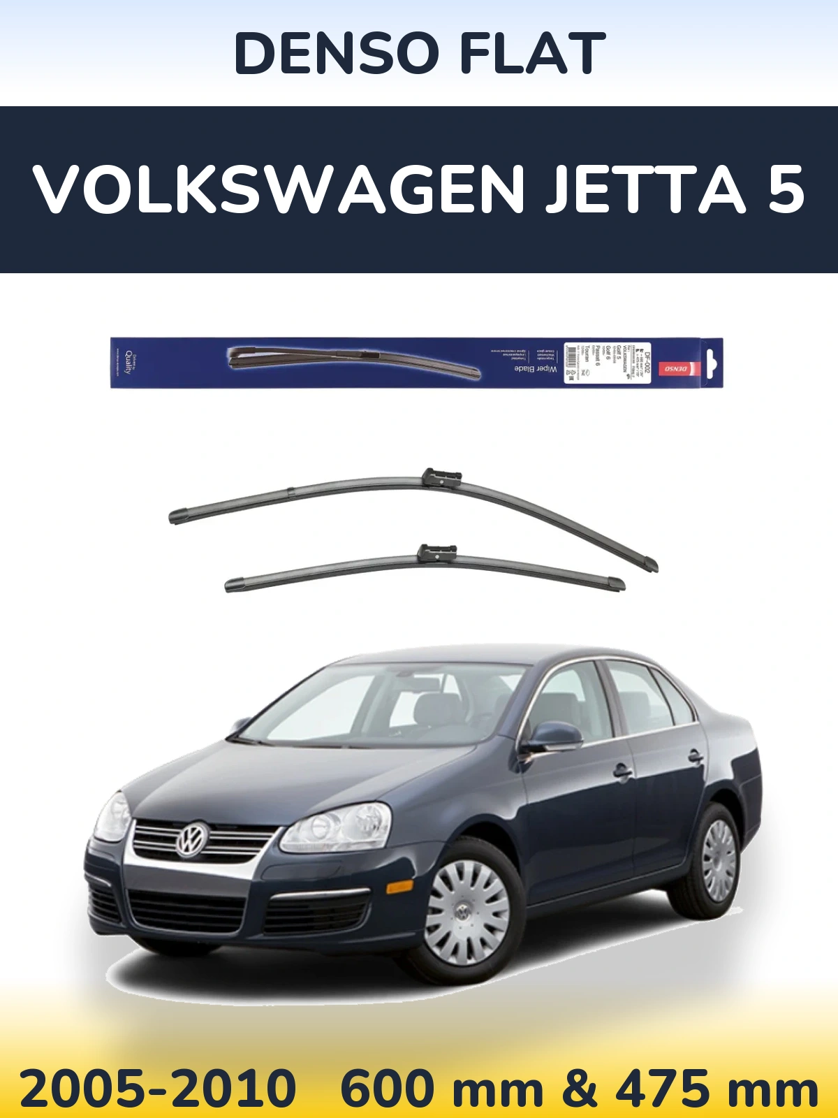 Sada předních stěračů Denso Flat 600 a 475 mm pro Volkswagen Jetta 5 2005-2010