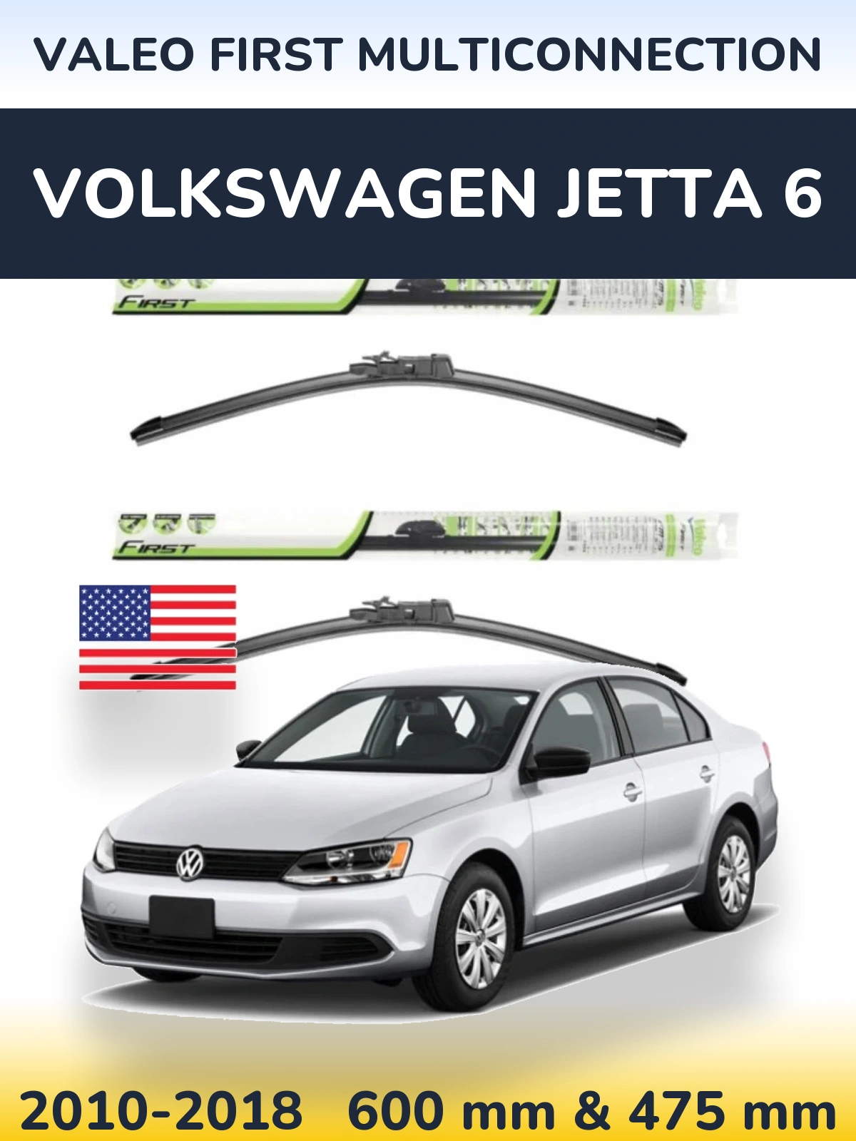 Комплект передніх щіток Valeo First MultiConnection 600 & 475 мм для Volkswagen Jetta 6 2010-2018