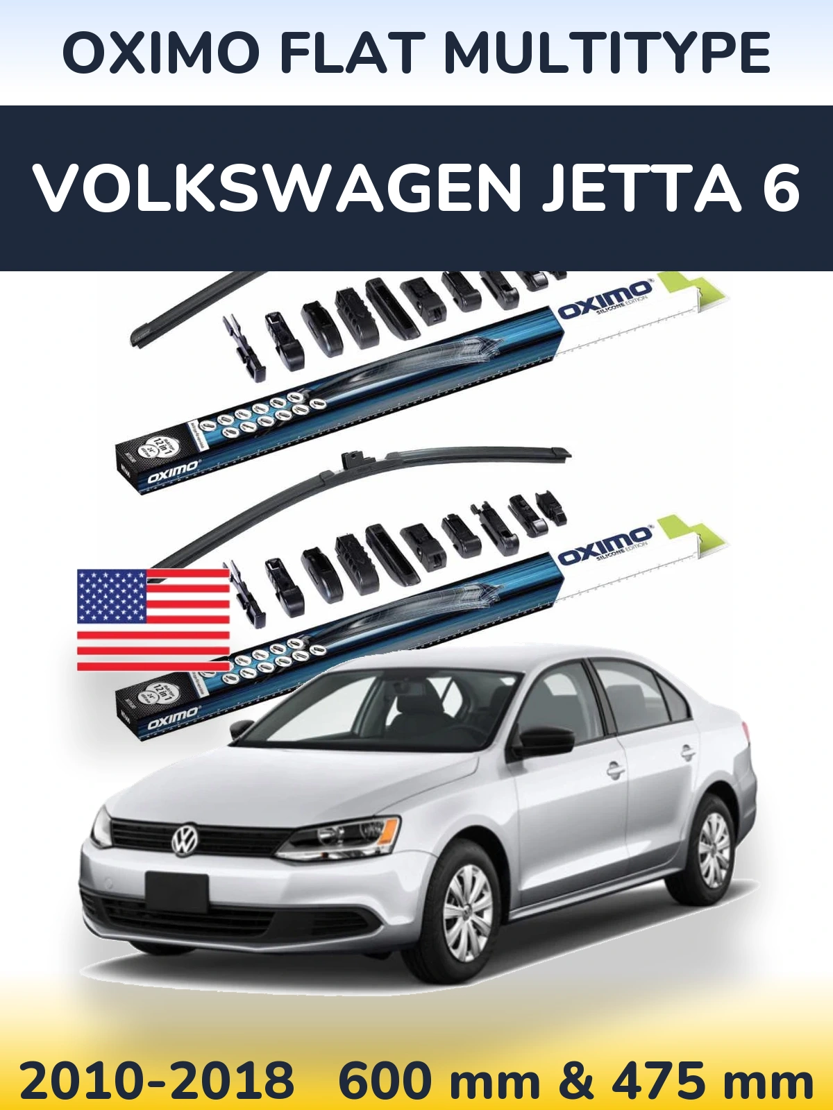 Sada předních stěračů Oximo Flat MultiType 600 a 475 mm pro Volkswagen Jetta 6 2010-2018