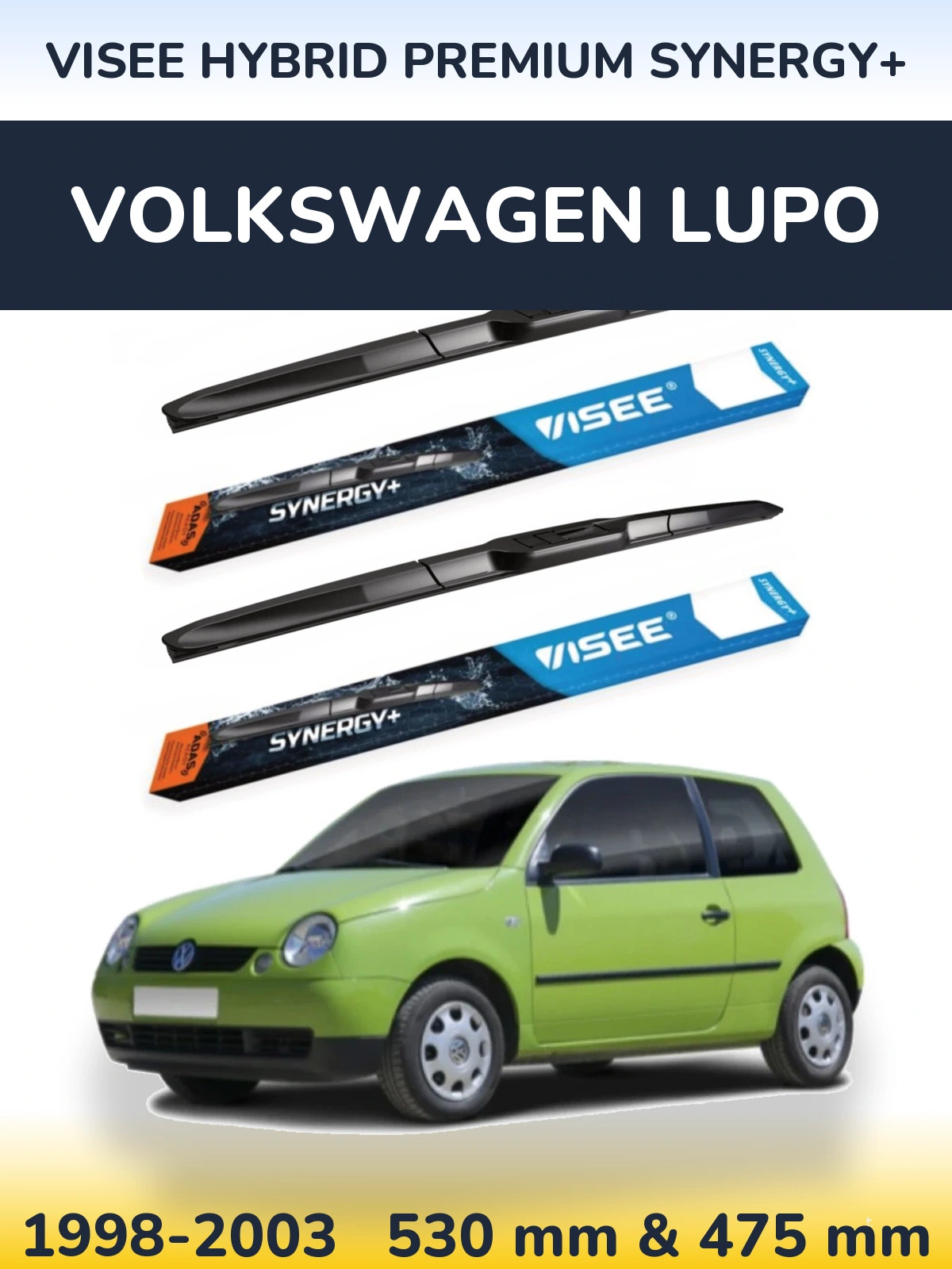Sada předních stěračů VISEE HYBRID PREMIUM SYNERGY+ 530 a 475 mm pro Volkswagen Lupo 1998-2003