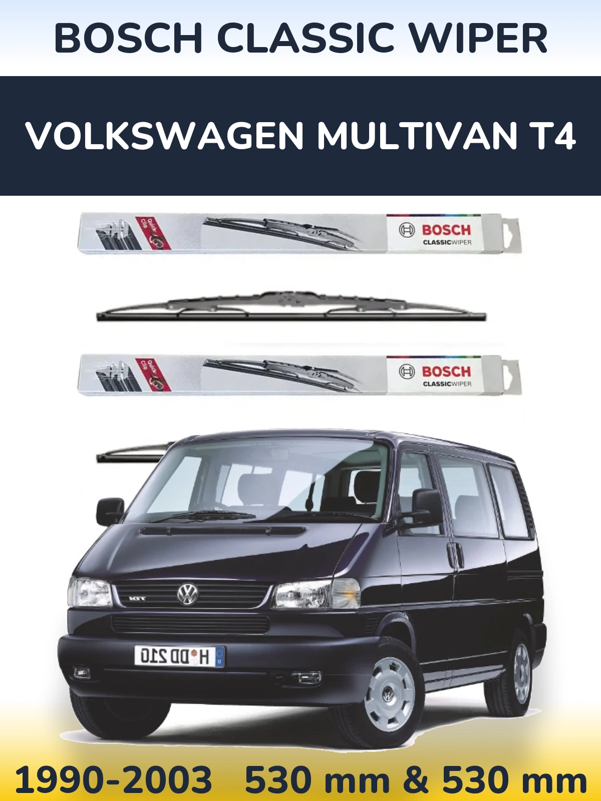 Sada předních stěračů BOSCH Classic Wiper 530 a 530 mm pro Volkswagen Multivan T4 1990-2003