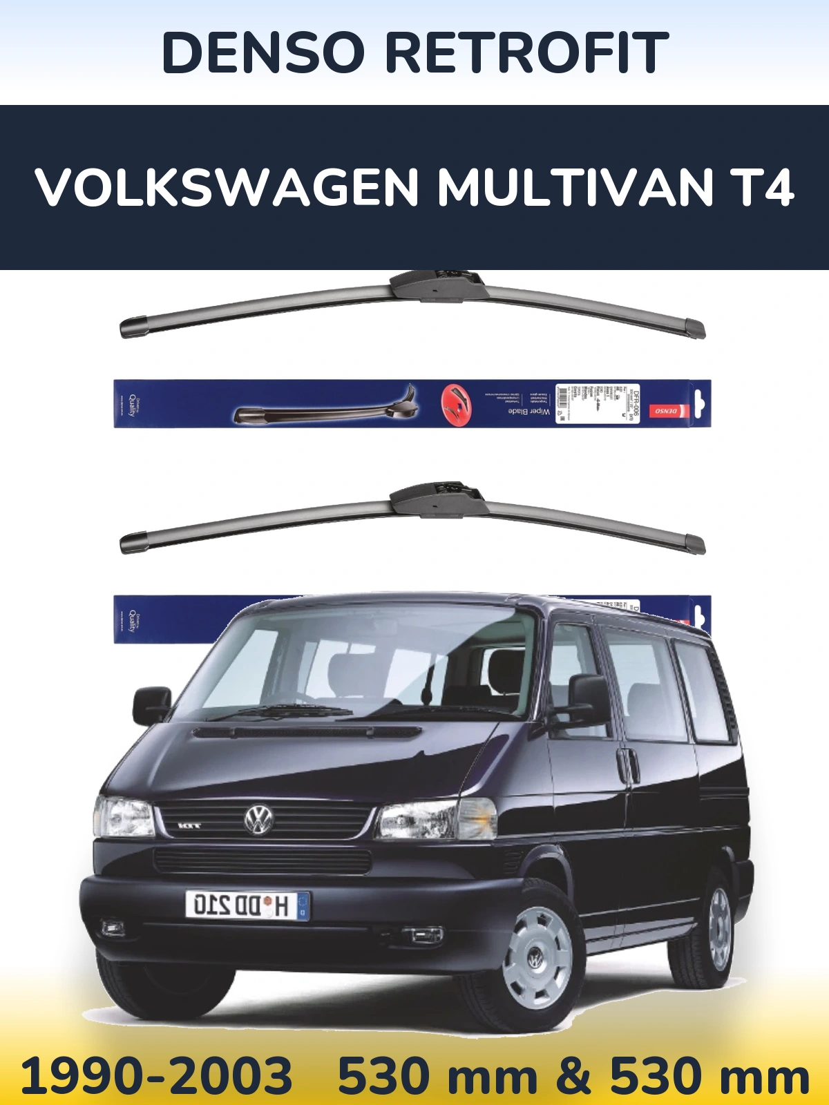Sada předních stěračů Denso Retrofit 530 a 530 mm pro Volkswagen Multivan T4 1990-2003