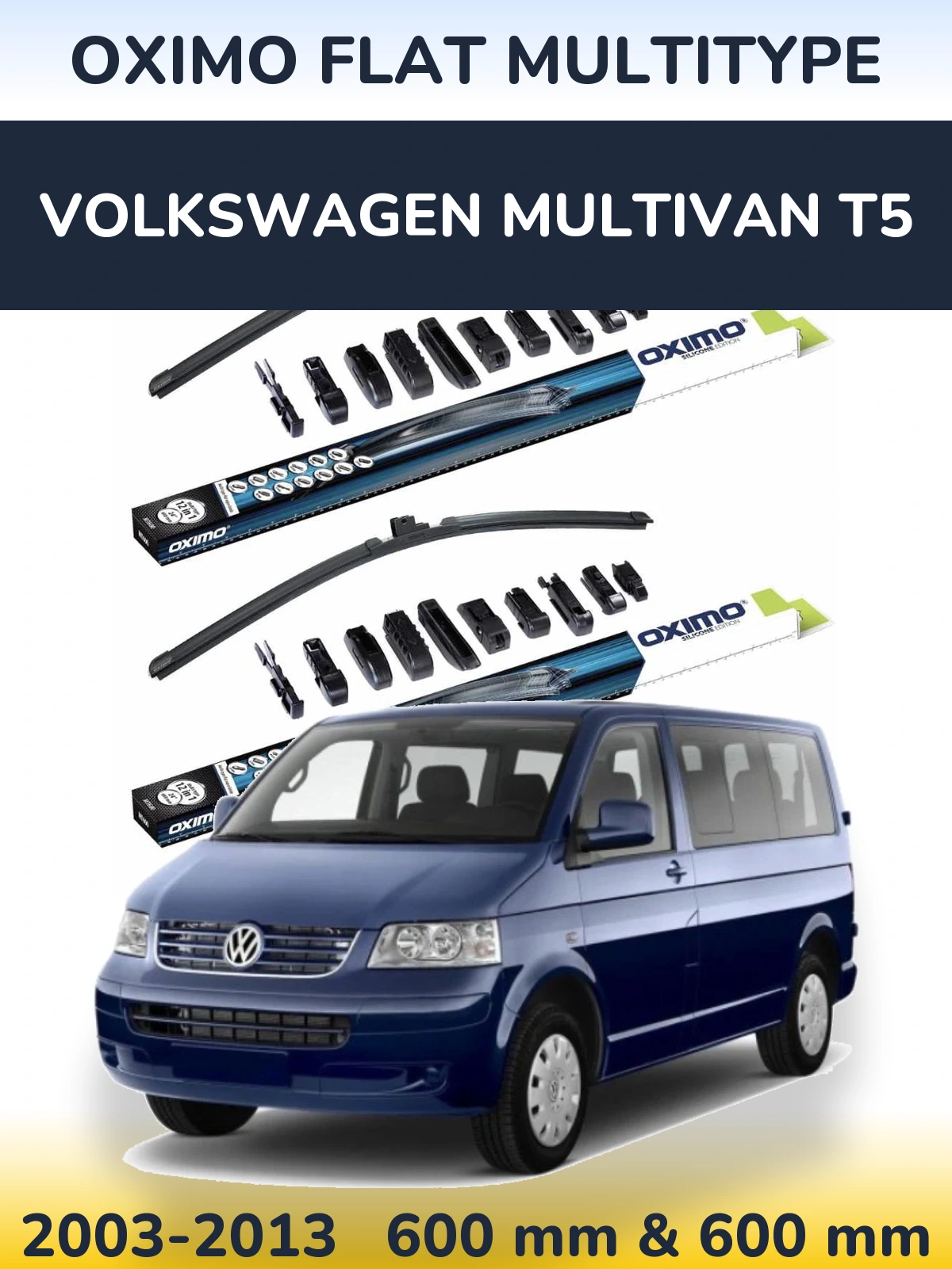 Sada předních stěračů Oximo Flat MultiType 600 a 600 mm pro Volkswagen Multivan T5 2003-2013