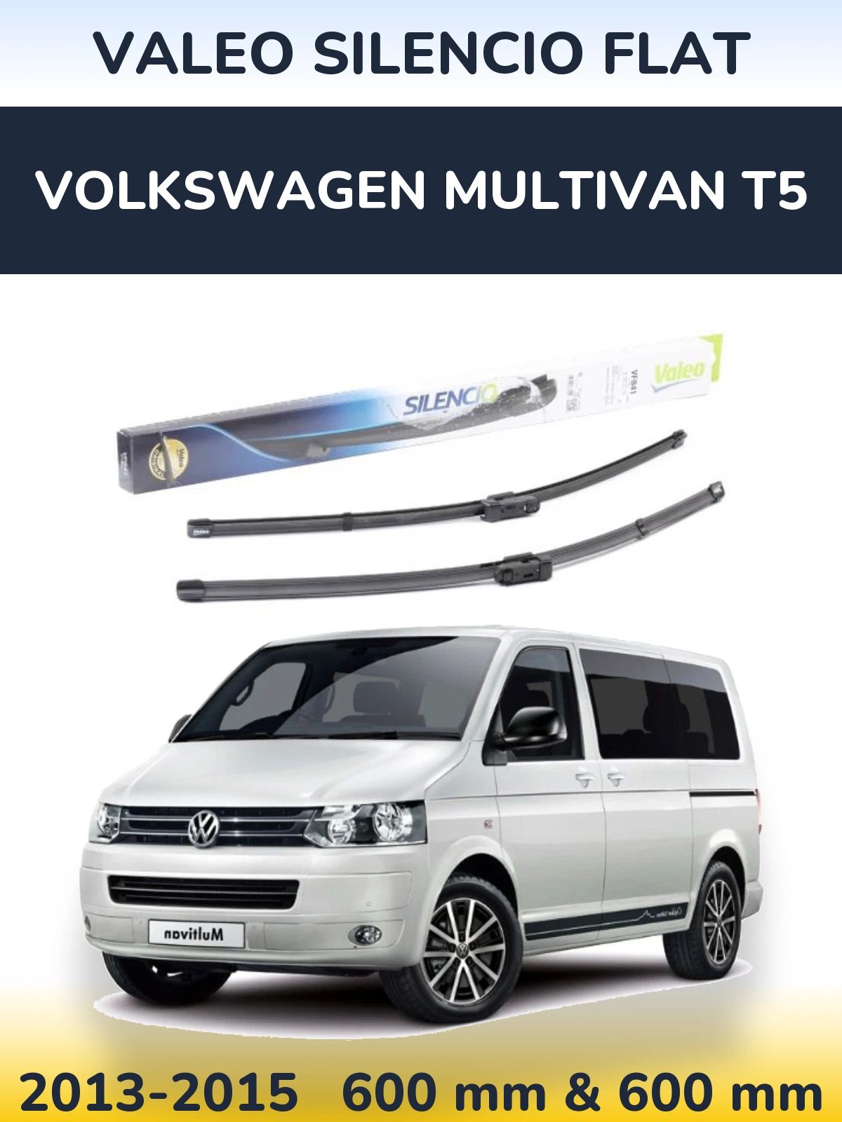 Sada předních stěračů Valeo Silencio Flat 600 a 600 mm pro Volkswagen Multivan T5 2013-2015