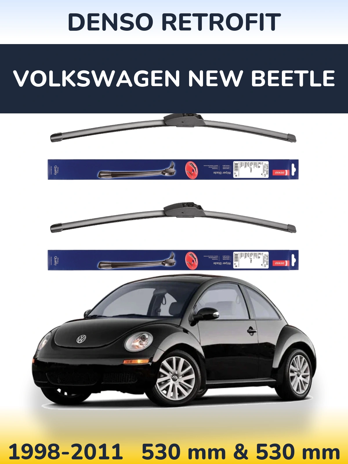 Sada předních stěračů Denso Retrofit 530 a 530 mm pro Volkswagen New Beetle 1998-2011