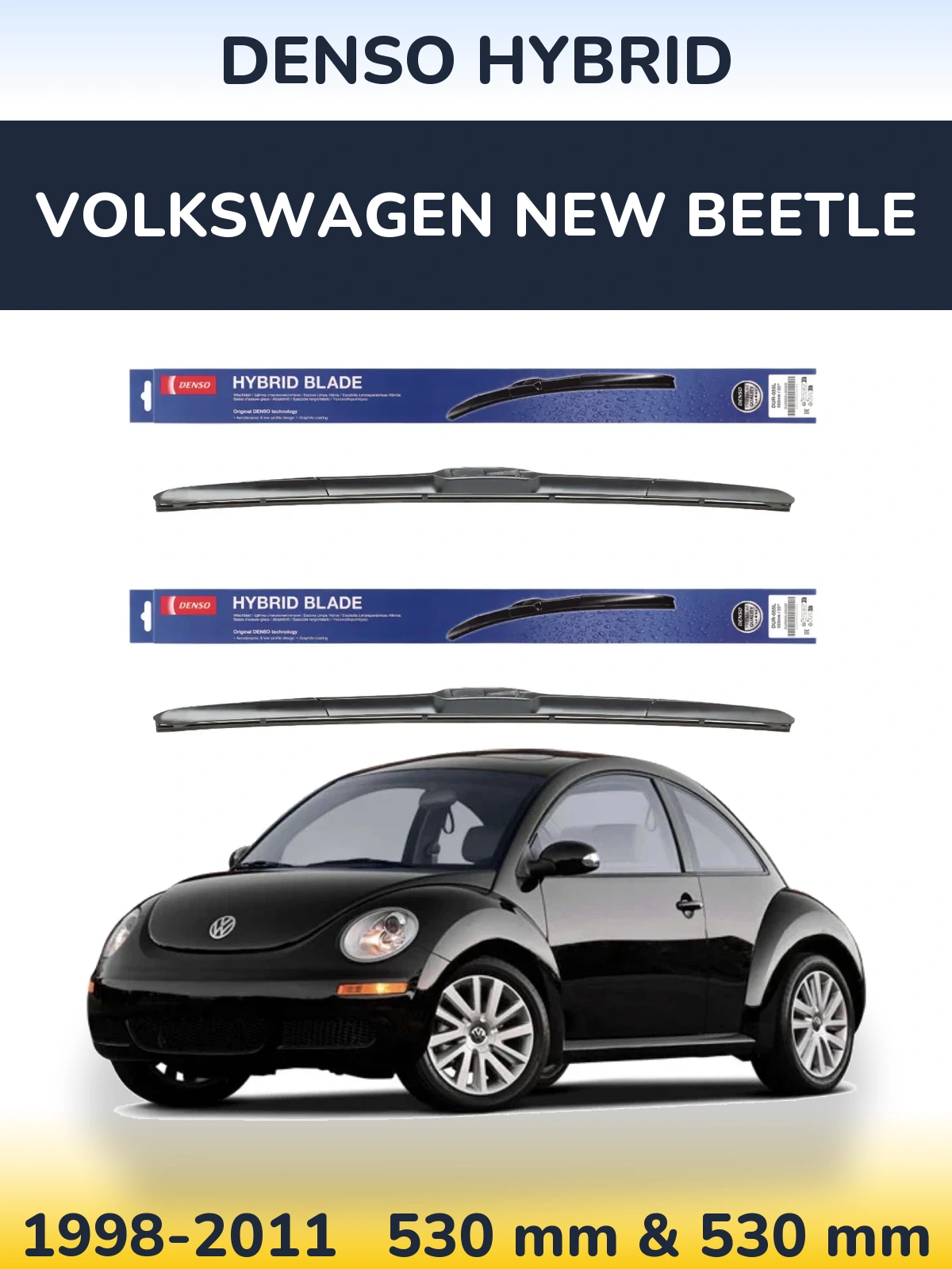 Sada předních stěračů Denso Hybrid 530 a 530 mm pro Volkswagen New Beetle 1998-2011