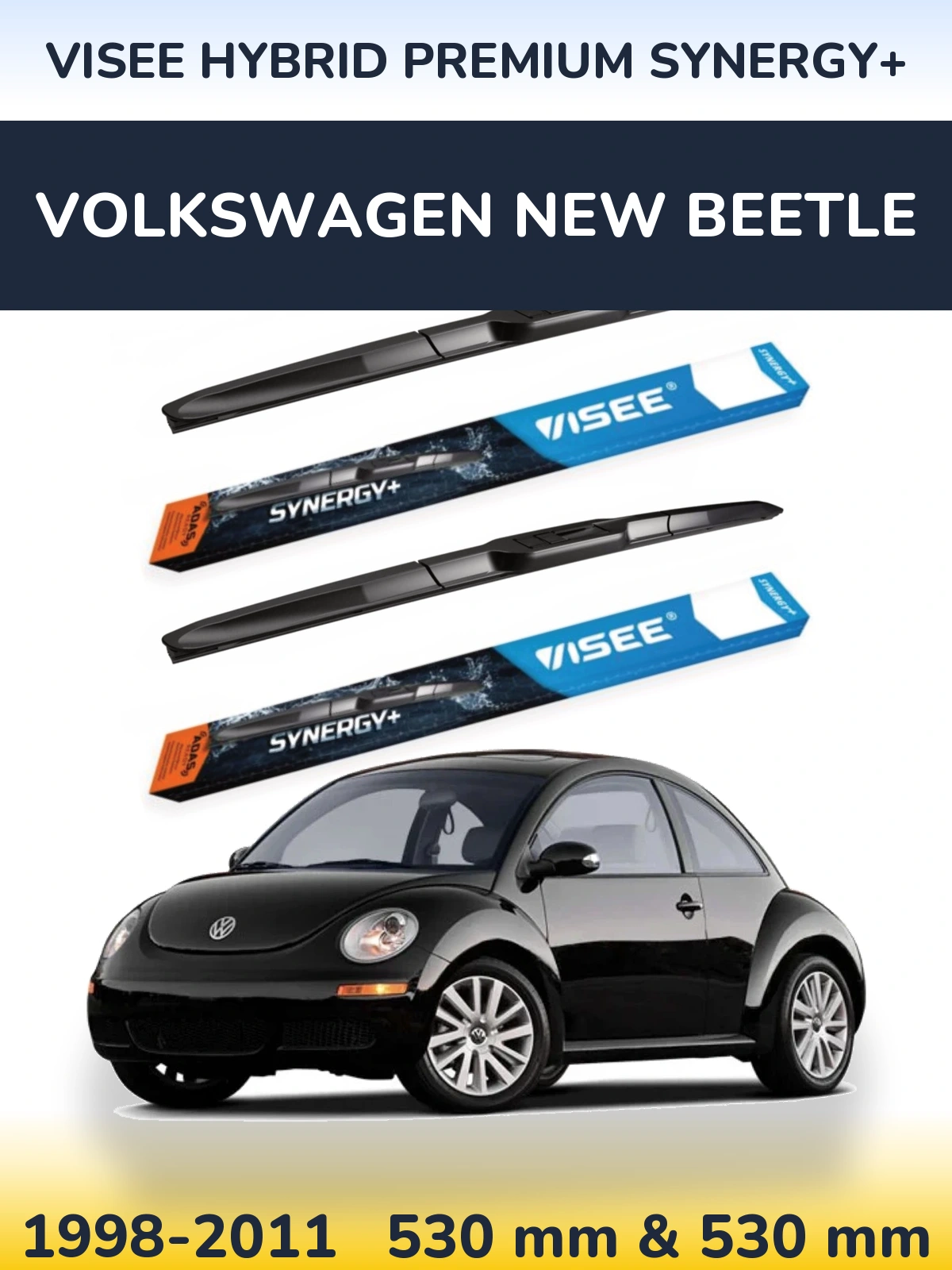 Sada předních stěračů VISEE HYBRID PREMIUM SYNERGY+ 530 a 530 mm pro Volkswagen New Beetle 1998-2011