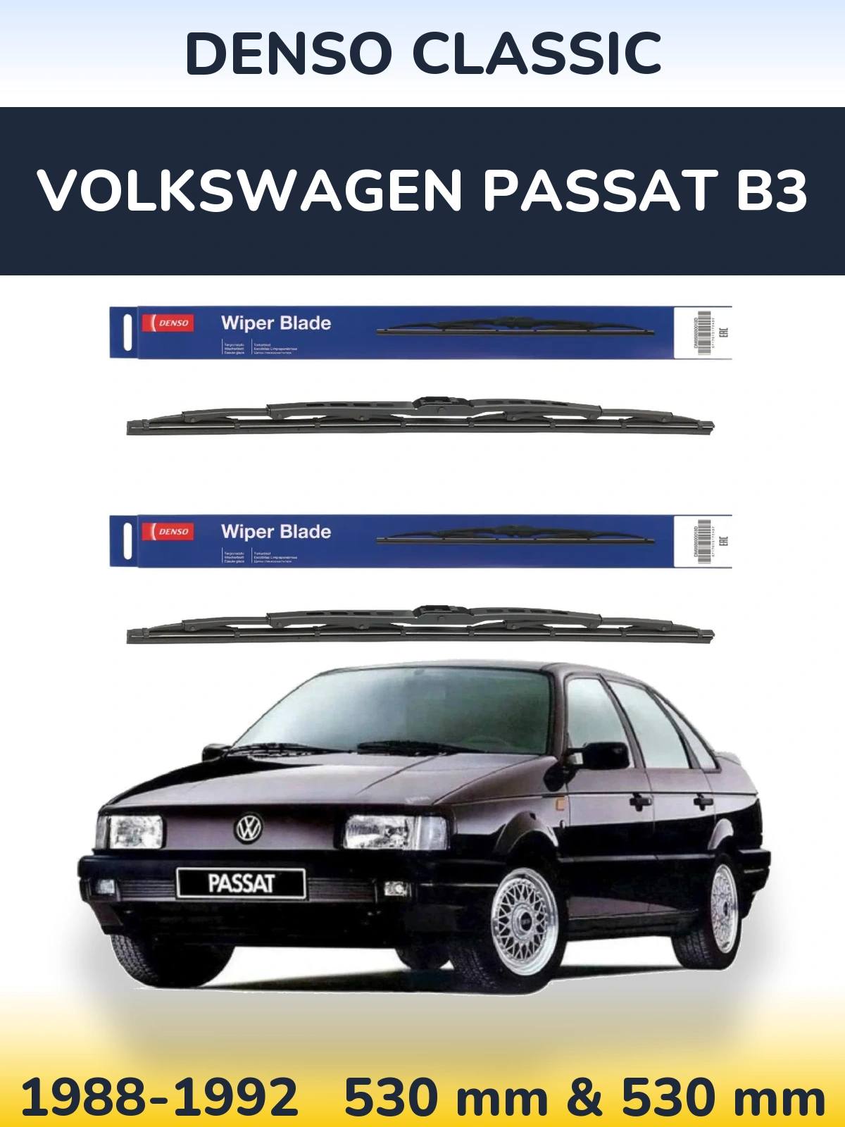 Sada předních stěračů Denso Classic 530 a 530 mm pro Volkswagen Passat B3 1988-1992