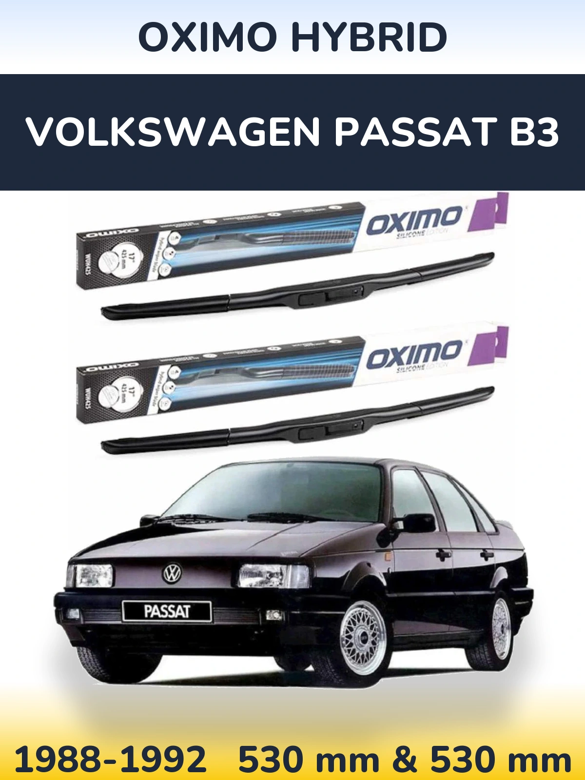 Sada předních stěračů Oximo Hybrid 530 a 530 mm pro Volkswagen Passat B3 1988-1992