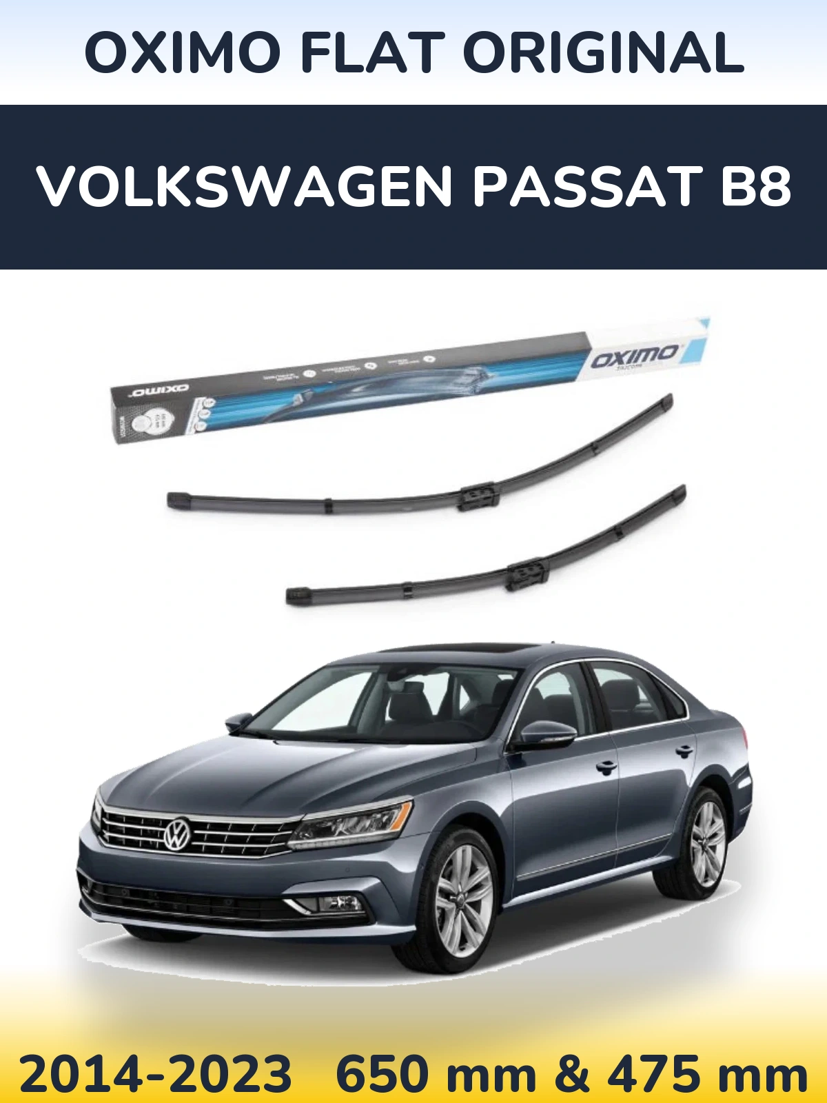 Sada předních stěračů Oximo Flat Original 650 a 475 mm pro Volkswagen Passat B8 2014-2023