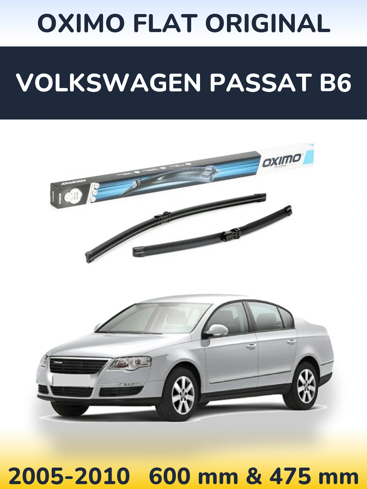 Sada předních stěračů Oximo Flat Original 600 a 475 mm pro Volkswagen Passat B6 2005-2010