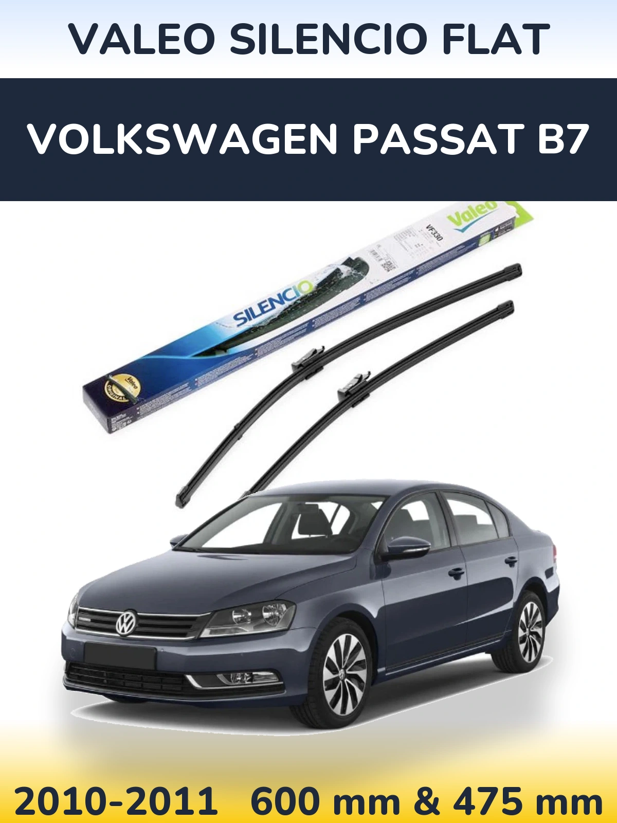 Sada předních stěračů Valeo Silencio Flat 600 a 475 mm pro Volkswagen Passat B7 2010-2011